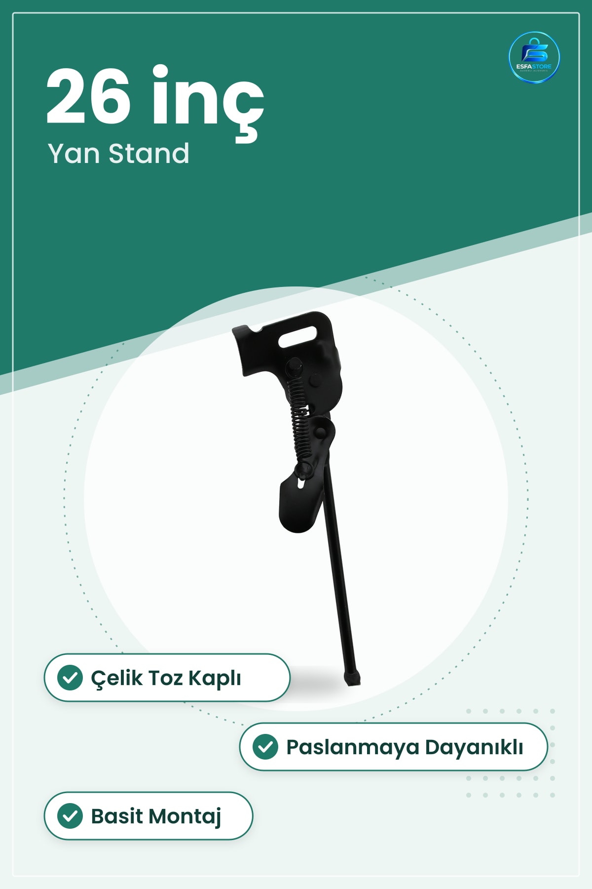 İnç Bisiklet Park Ayağı Çelik Toz Kaplı Yan Stand Güvenli Sabitleme Aksesuarı Kullanışlı