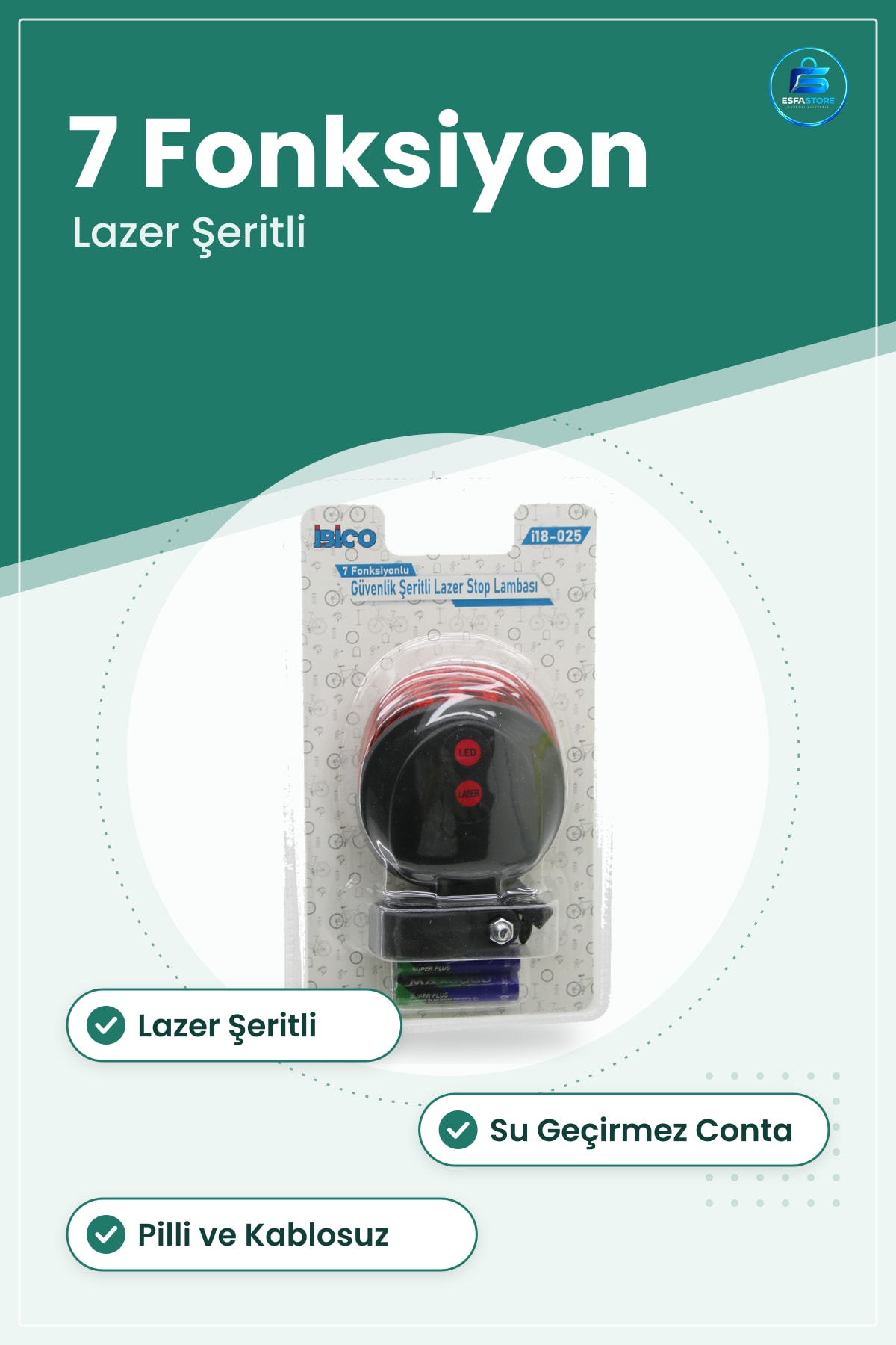 Bisiklet Aksesuarı Lazer Stop Lambaı 7 Fonksiyonlu Pilli Su Geçirmez LED Arka Güvenlik Şeritli