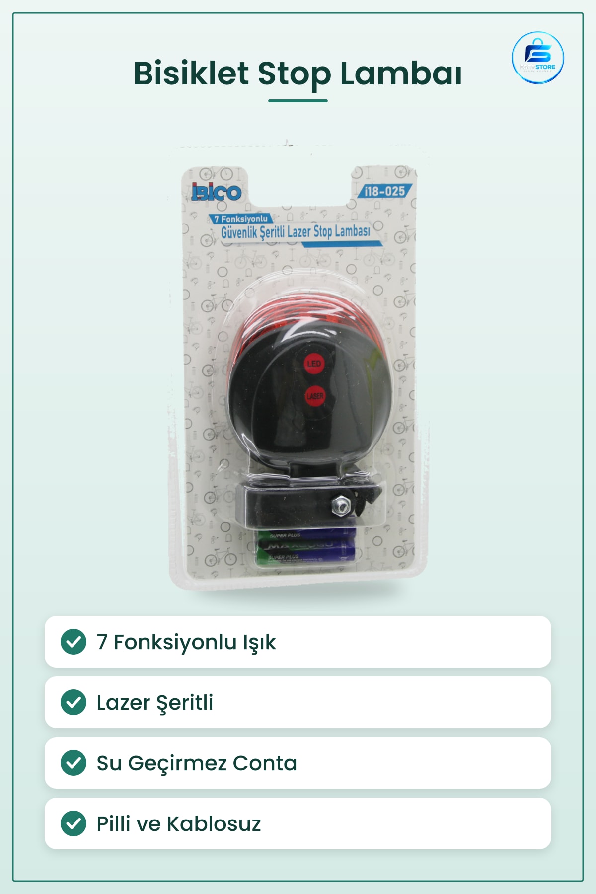 Bisiklet Aksesuarı Lazer Stop Lambaı 7 Fonksiyonlu Pilli Su Geçirmez LED Arka Güvenlik Şeritli