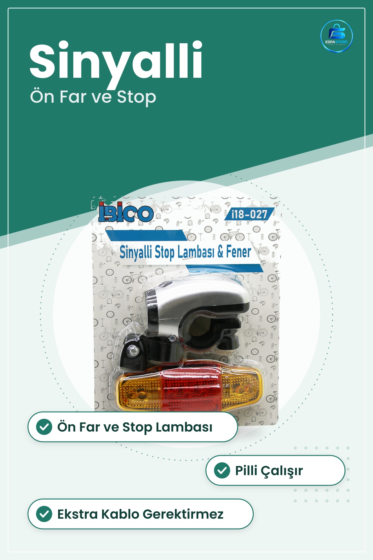 Bisiklet Farı Ön Far ve Stop Lambası Sinyalli LED Pilli Gece Güvenlik Metal Montaj Aparatı