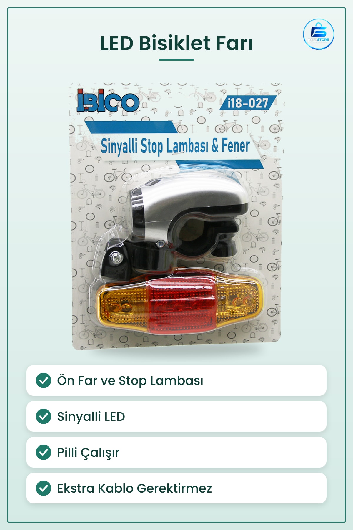 Bisiklet Farı Ön Far ve Stop Lambası Sinyalli LED Pilli Gece Güvenlik Metal Montaj Aparatı
