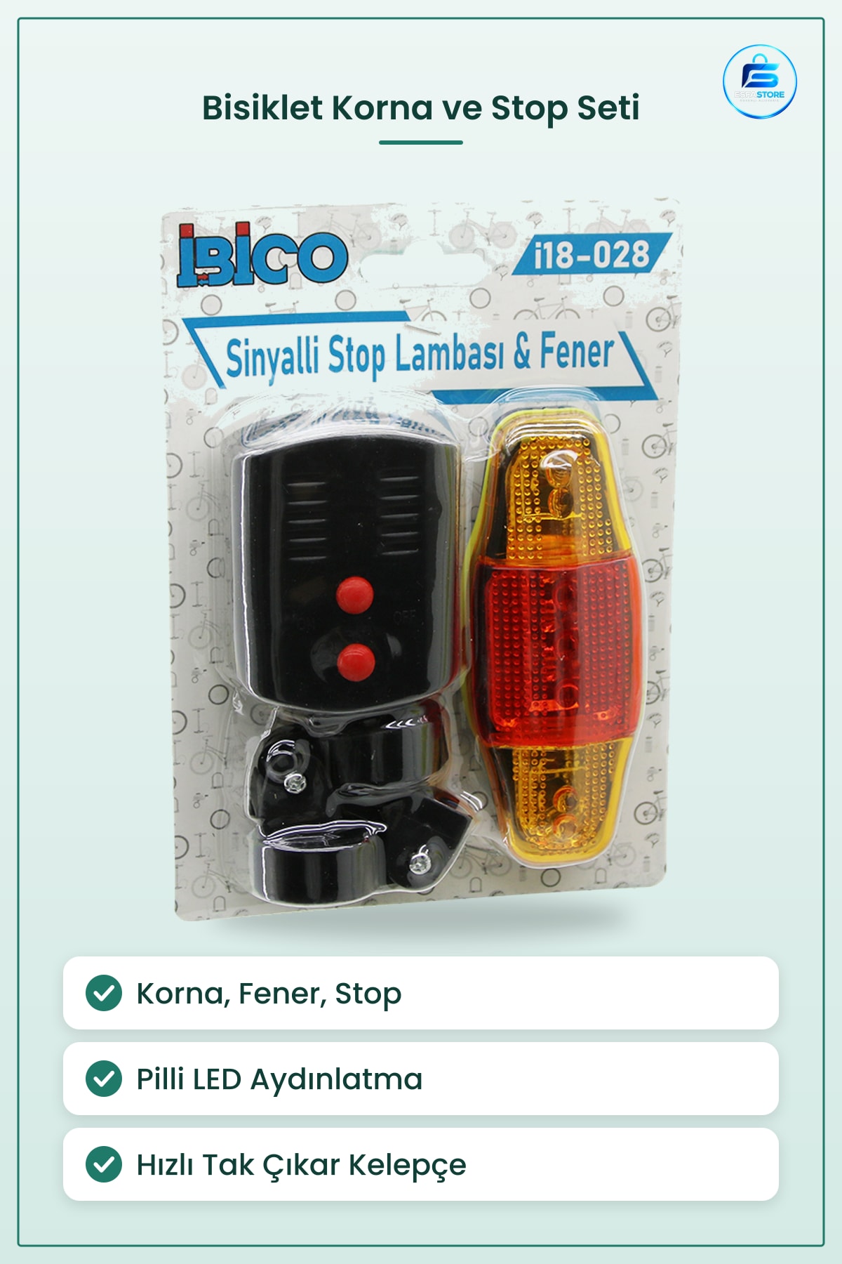 Bisiklet Aksesuarı Korna Fener Sinyalli Stop Lambaı Pilli Gidon Kelepçeli Işıklı Güvenlik