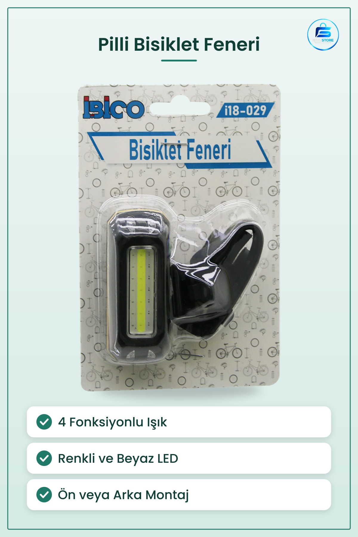 Bisiklet Feneri Pilli 4 Fonksiyonlu Renkli ve Beyaz LED Ön Arka Görünürlük Kelepu00e7eli Işık Lambaı