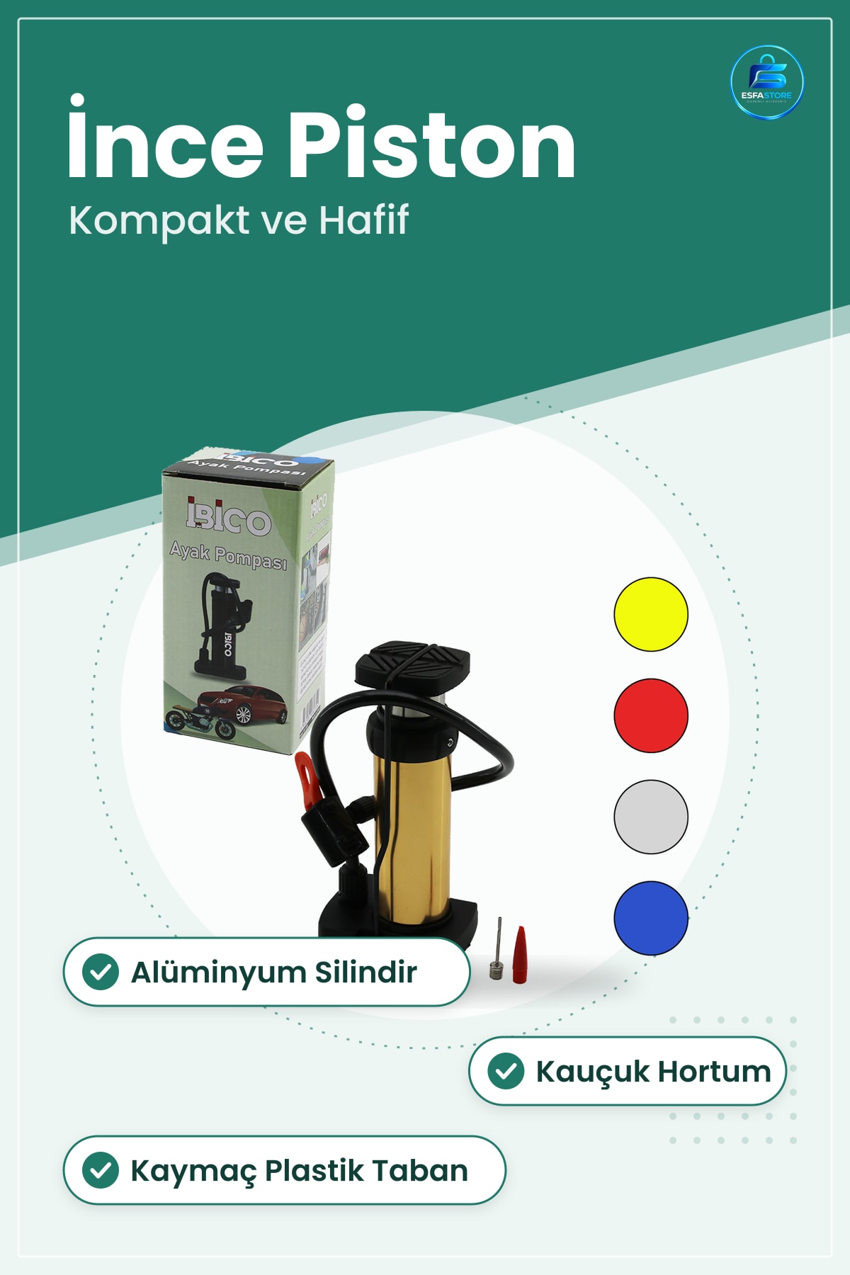 Dikey İnce Pistonlu Ayak Pompası Oto Bisiklet Top Hava Metal Silindir Kauçuk Hortum Adäptörlü