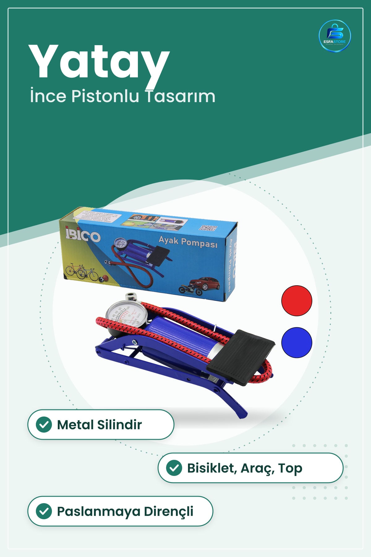 Ayak Pompası Yatay İnce Pistonlu Araç Bisiklet Motor Şşleme Ürünler Dayanıklı Metal