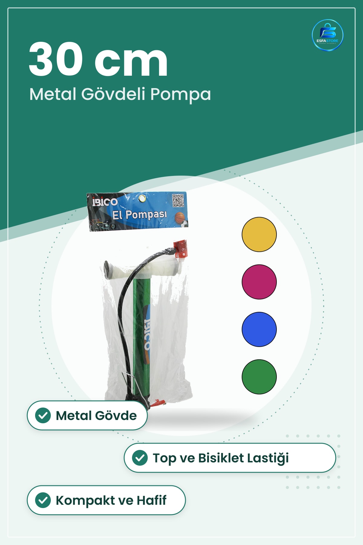 El Pompası 30 cm Metal Gövdeli Top Bisiklet Motor Şişirme Hafif Taşınabilir Kompakt