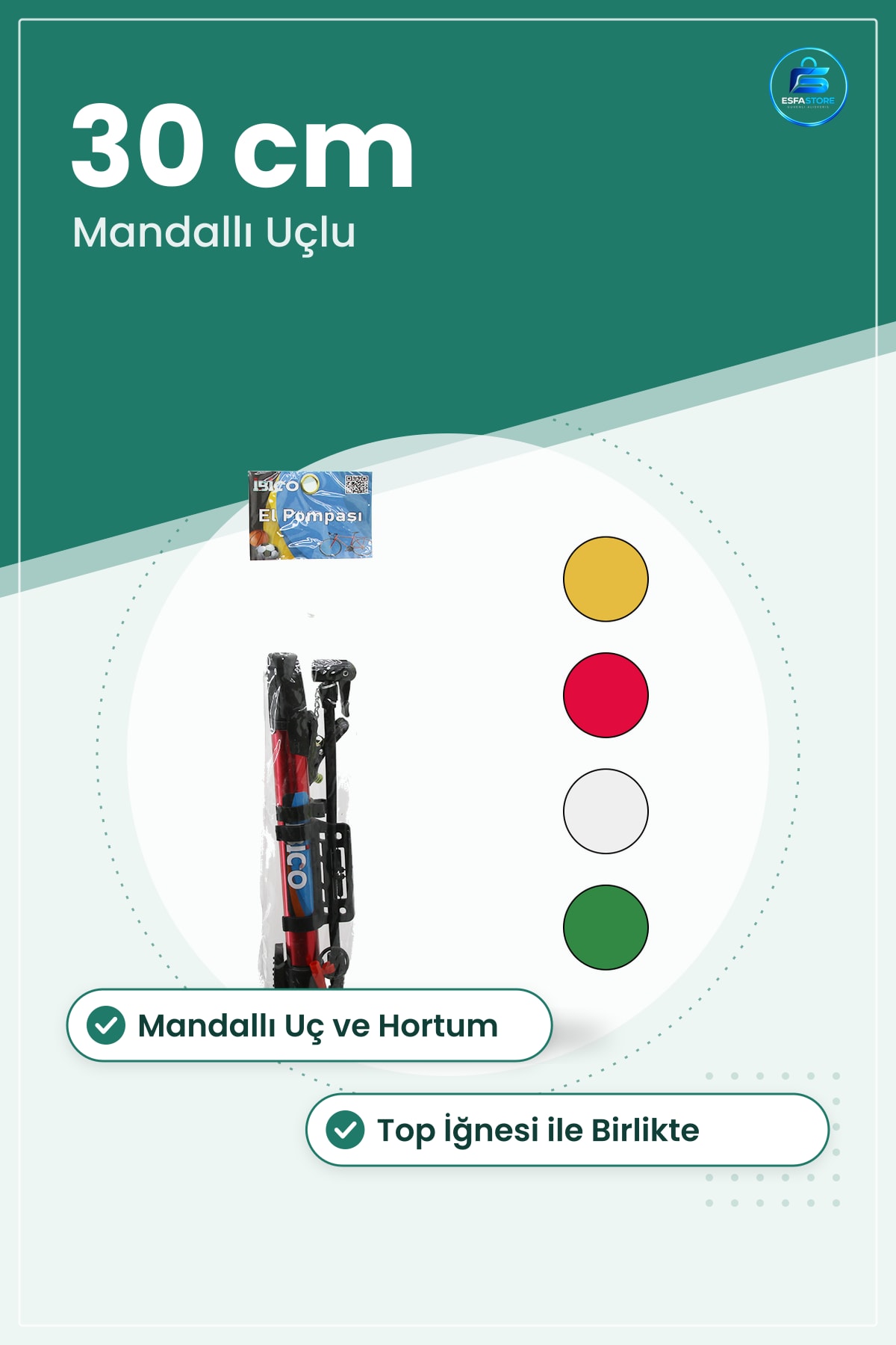Mini El Pompası Mandallı Uçlu Hortum Top İğnesi Montaj Aparatlı 30 cm Bisiklet Aksesuarı
