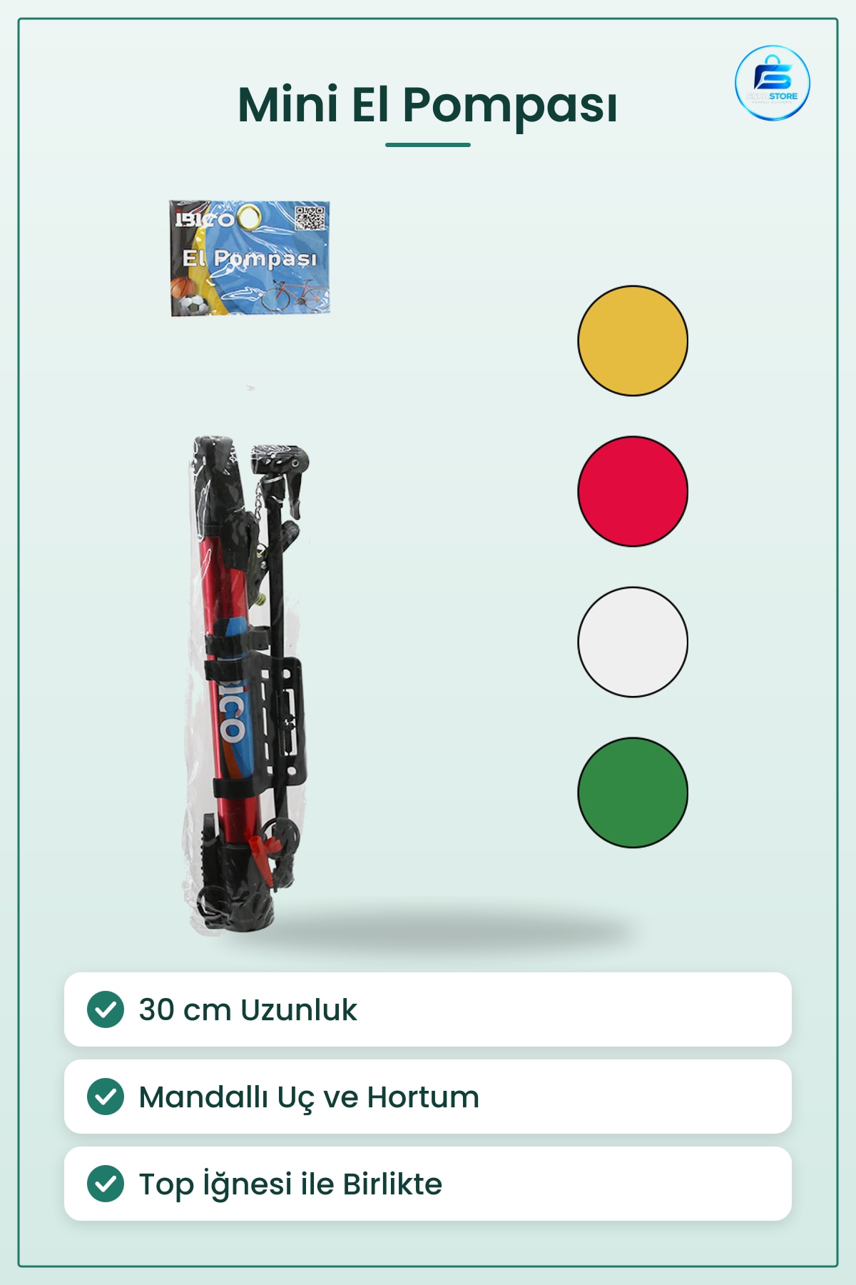 Mini El Pompası Mandallı Uçlu Hortum Top İğnesi Montaj Aparatlı 30 cm Bisiklet Aksesuarı