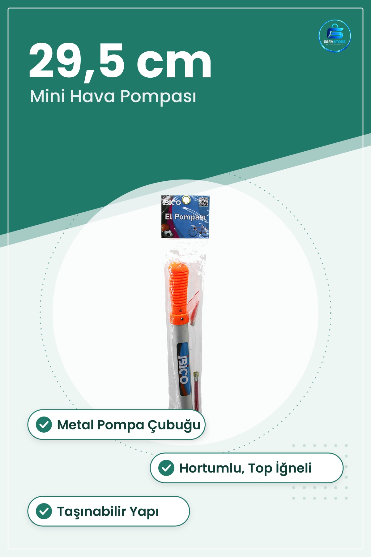 El Pompası Bisiklet Top Hortumlu 29,5 cm Mini Hava Şişirme Aleti Metal Çubuklu Taşınabilir