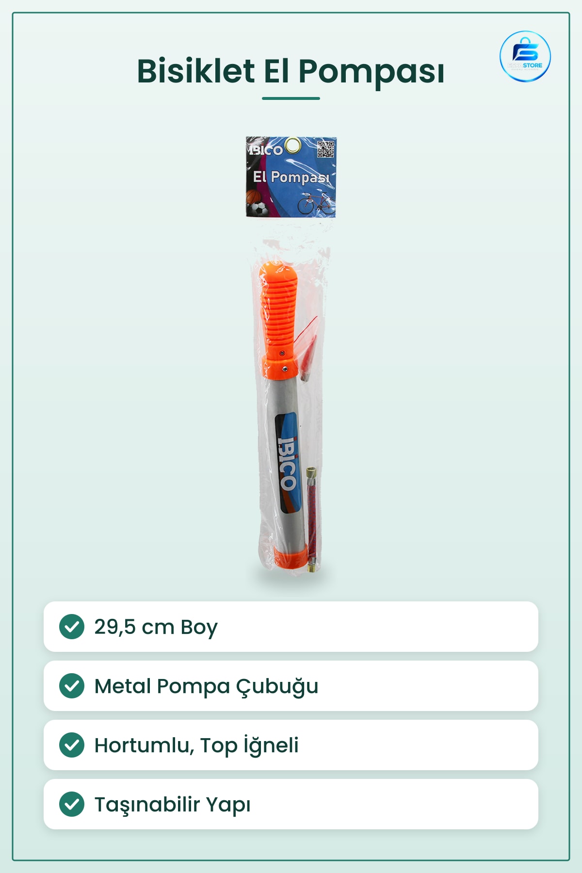 El Pompası Bisiklet Top Hortumlu 29,5 cm Mini Hava Şişirme Aleti Metal Çubuklu Taşınabilir
