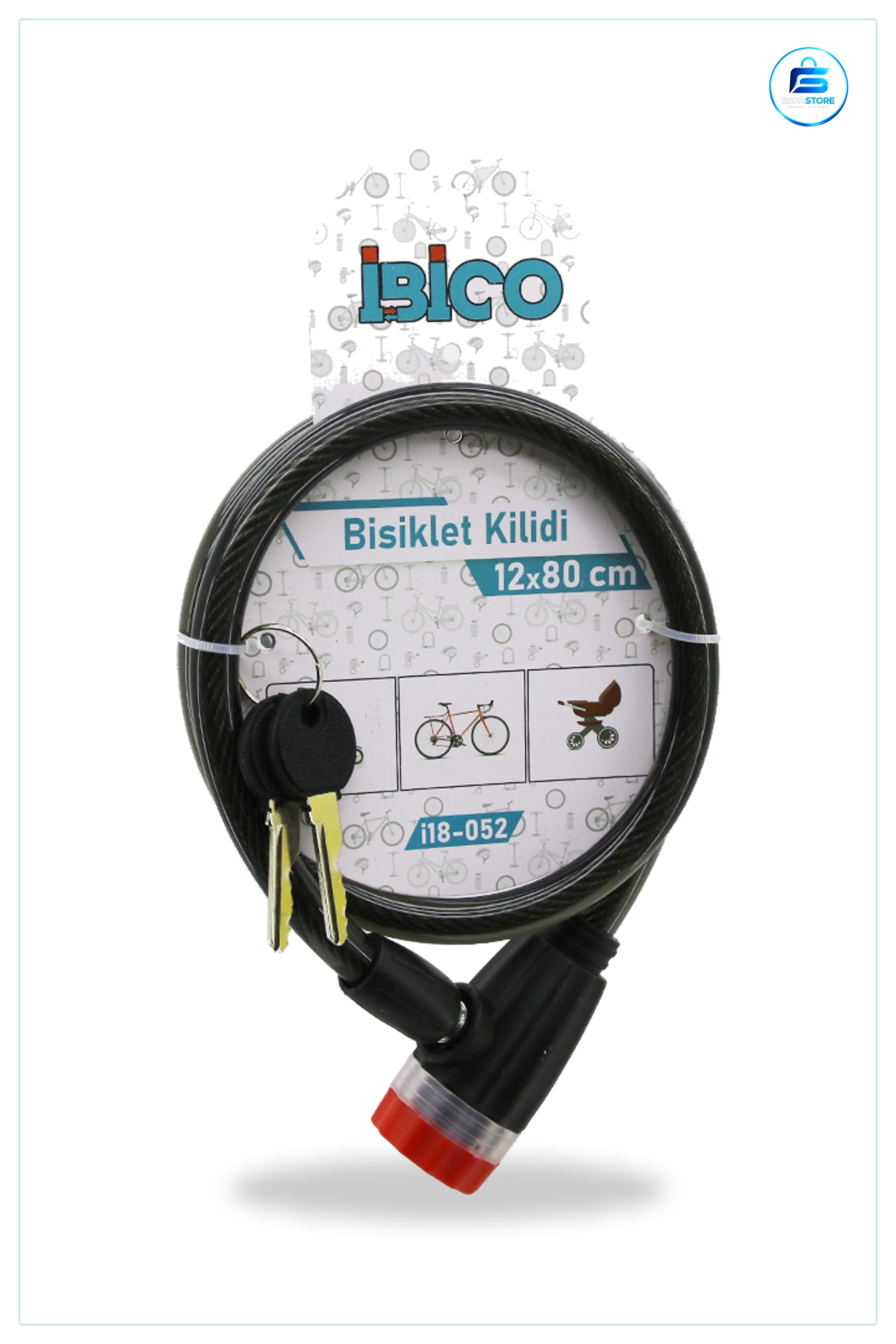 Bisiklet Kilidi Anahtarlı Çelik Tel 12mm x 80cm Şeffaf Kılıflı Güvenli Park Aksesuar