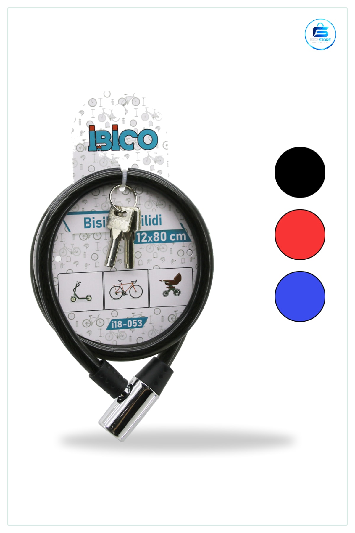 Anahtarlı Çelik Tel Bisiklet Kilidi 12 mm x 80 cm Siyah PVC Klıf Scooter Hırsızlık Korumalı Kablo