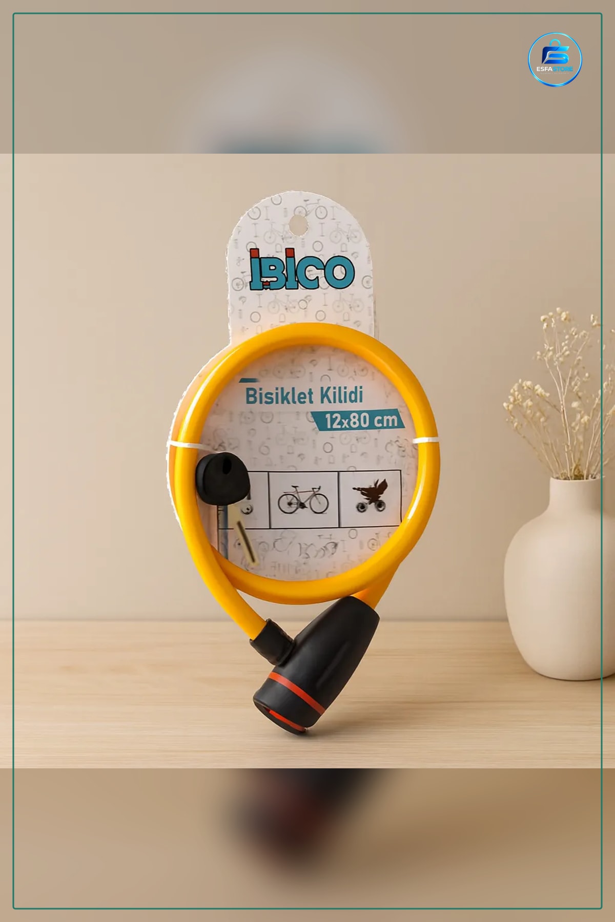 Bisiklet Kilidi Çelik Tel 12 mm x 80 cm Anahtarlı PVC Kaplı Güvenli Park ve Koruma
