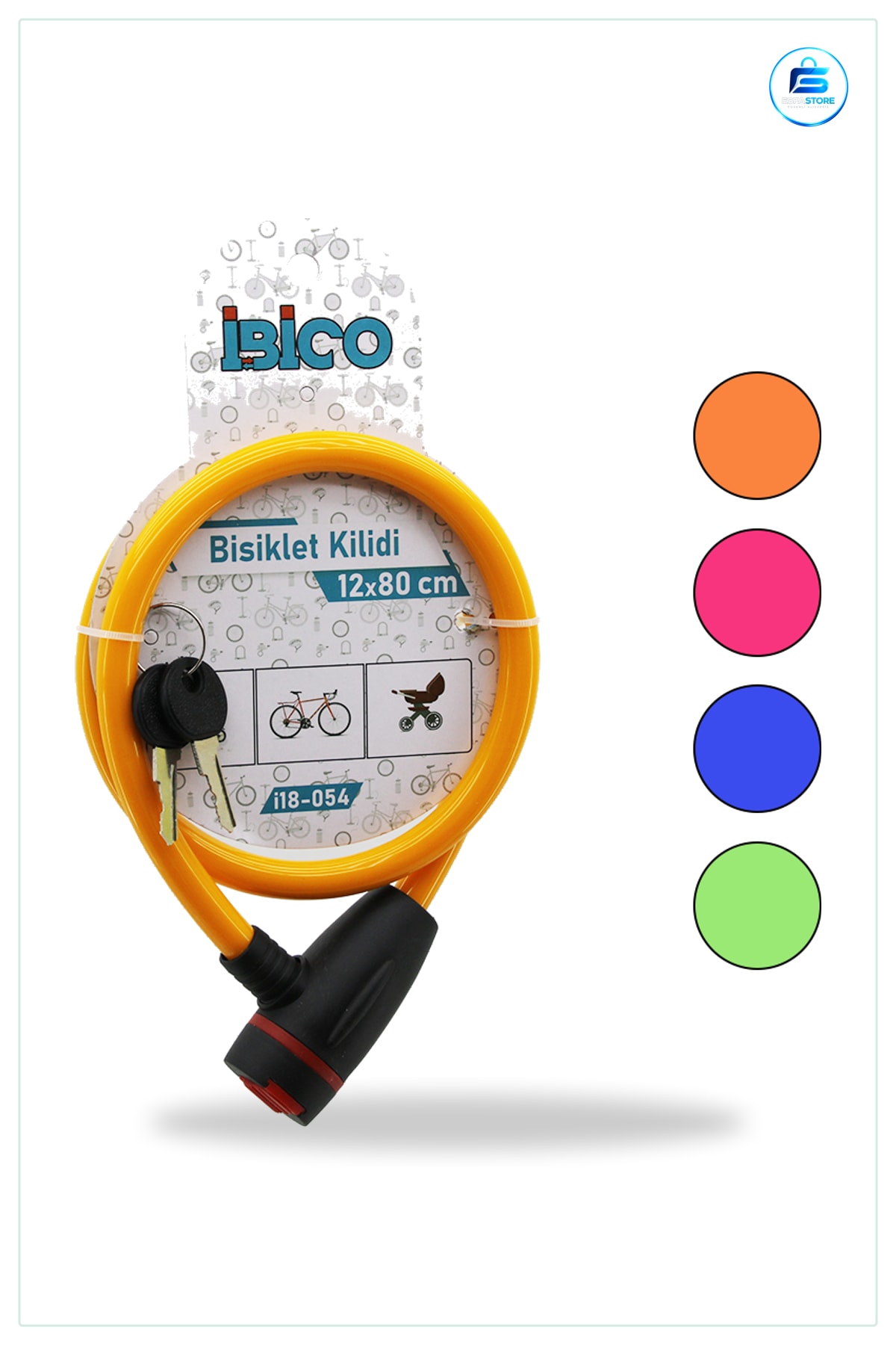 Bisiklet Kilidi Çelik Tel 12 mm x 80 cm Anahtarlı PVC Kaplı Güvenli Park ve Koruma