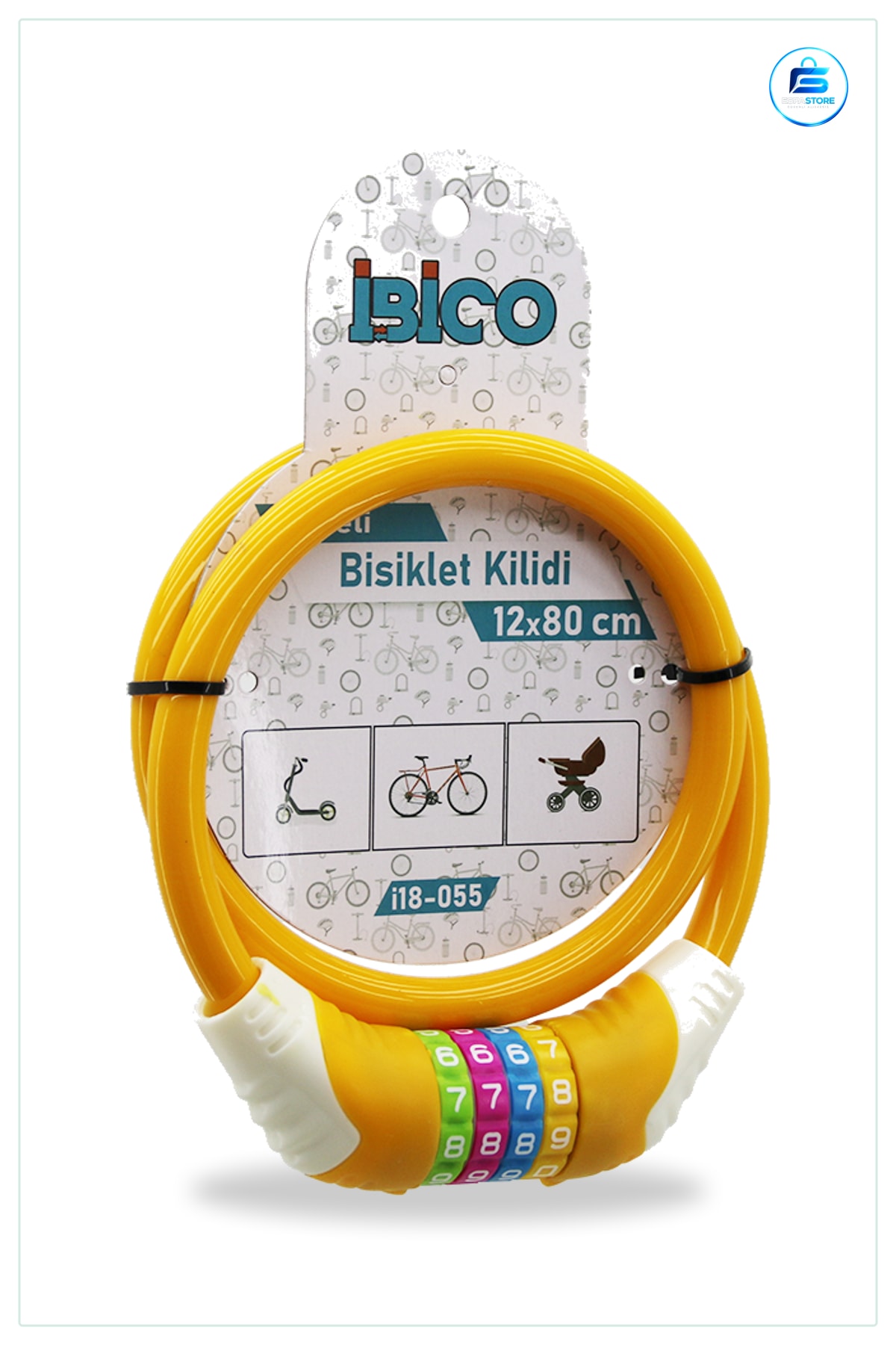 Bisiklet Kilidi 12mm x 80cm Şifreli Çelik Tel PVC Kılıflı Scooter Elektrikli Araç Bağlama