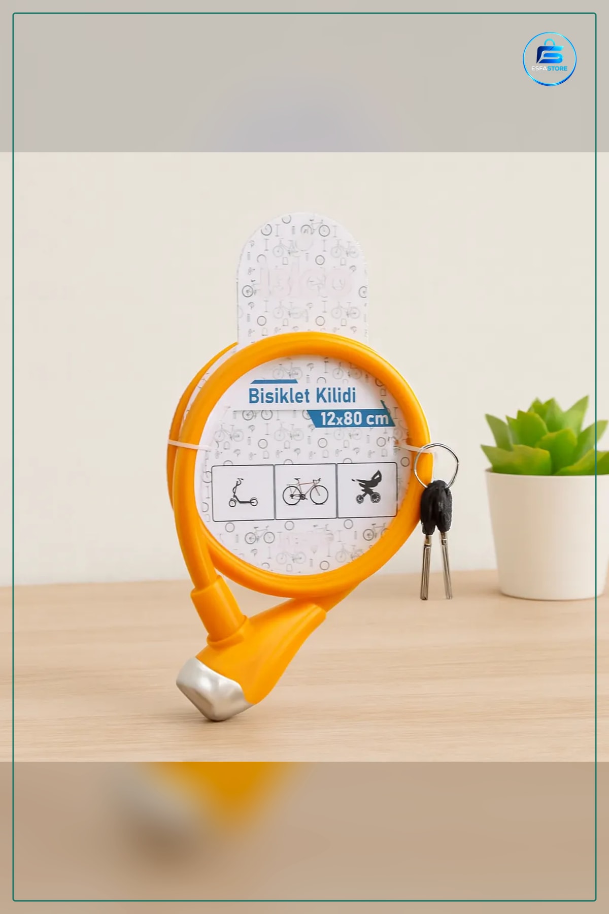Bisiklet Kilidi Anahtarlı Çelik Tel 12 mm x 80 cm PVC Kılıflı Scooter Elektrikli Güvenlik