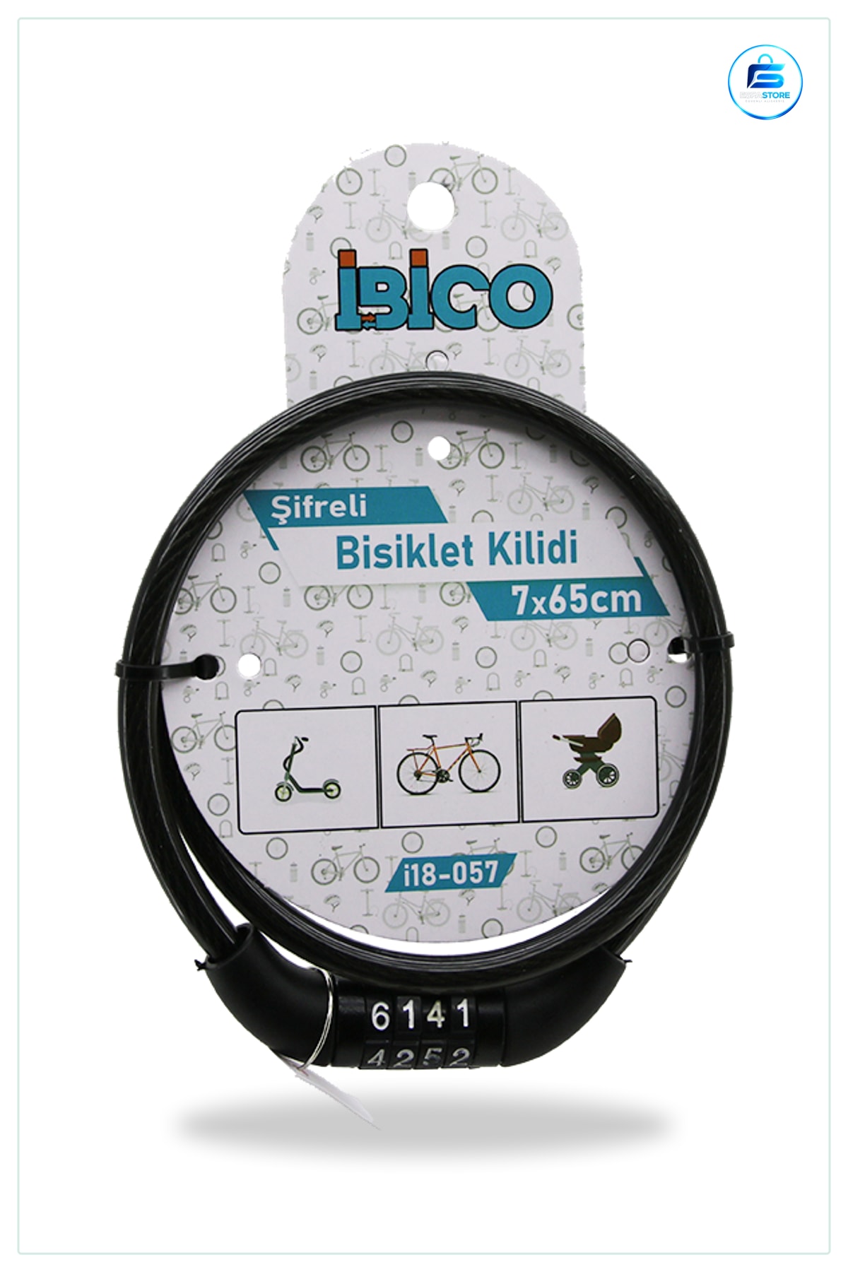 Bisiklet Kilidi Şifreli Çelik Tel 7mm x 65cm PVC Kılıflı Anahtarsız Güvenlik Sabitleme Pratik