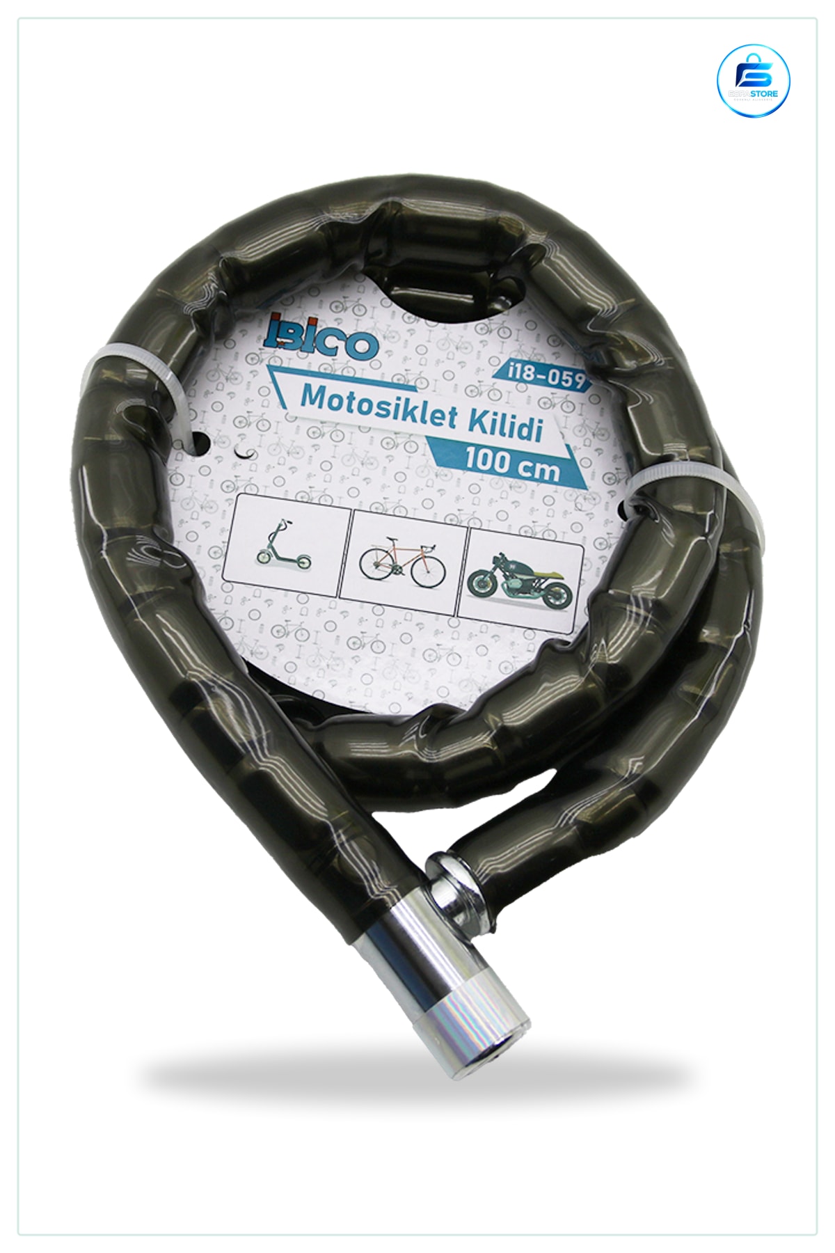 Bisiklet Kilidi Çelik Spiral 22 mm 100 cm Tüplü Anahtarlı Motosiklet Kilit Zincir Siyah Kılıflı