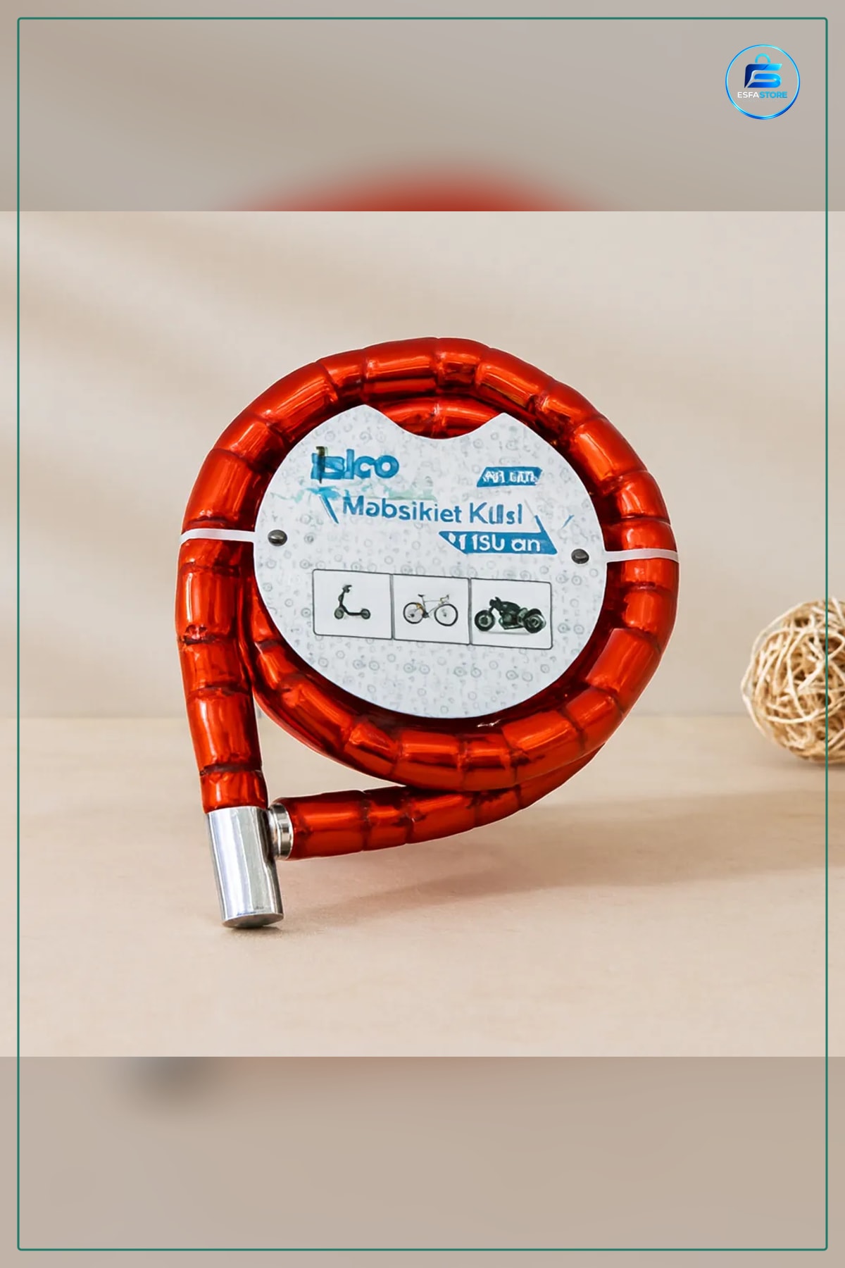 Bisiklet Kilidi Tüp Anahtarlı Çelik Spiral 22mm x 150cm Kırmızı Motosiklet Scooter Güvenlik Kilit