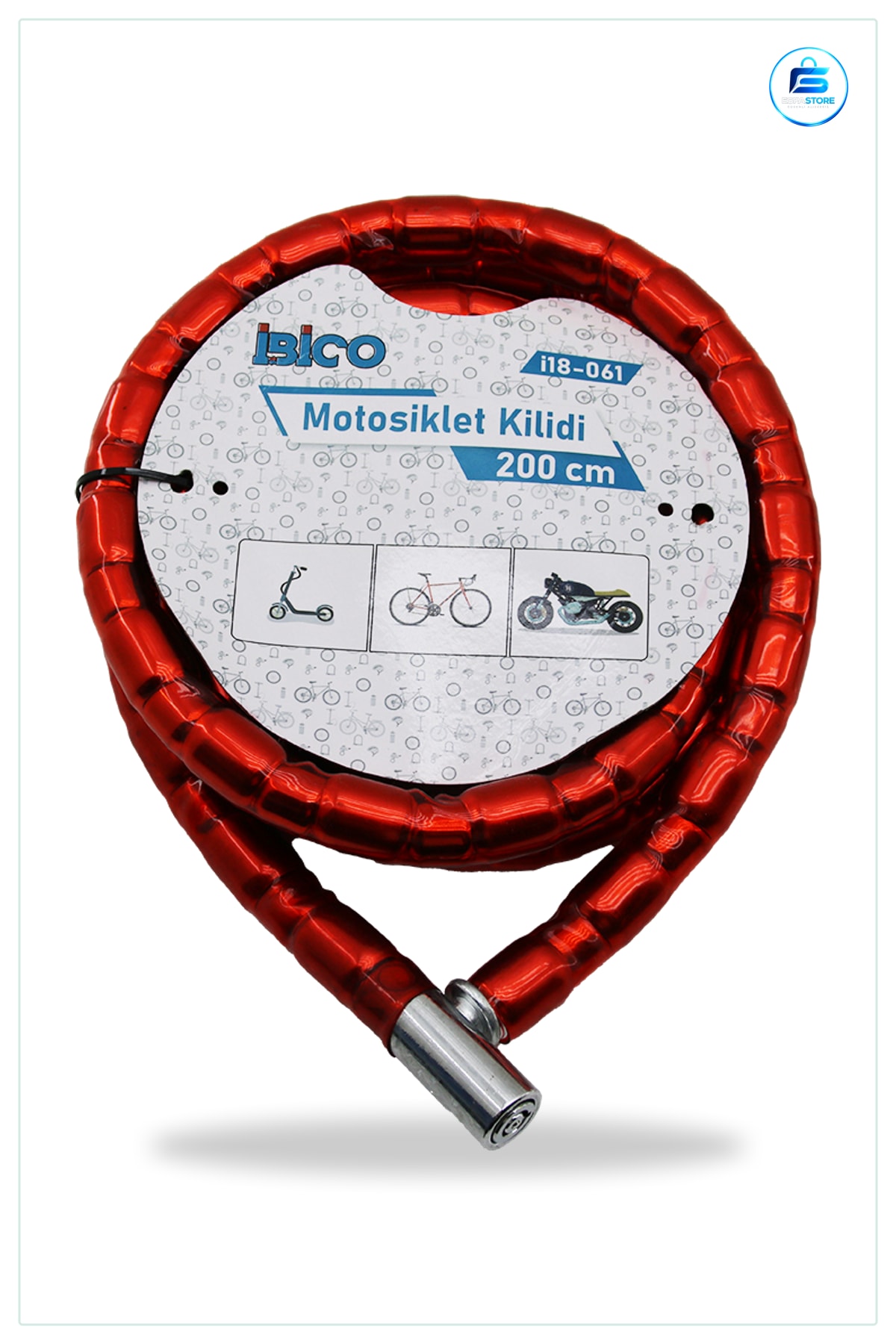 Çelik Spiral Tüp Anahtarlı Bisiklet Kilidi Motosiklet 22mm x 200cm PVC Kılıflı Güvenlik Kablosu