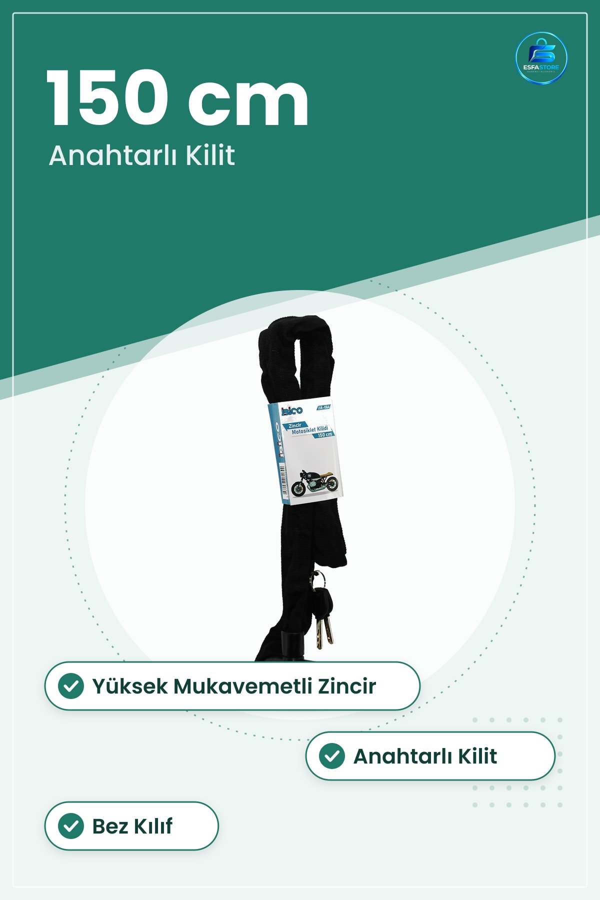 Bisiklet Kilidi Zincirli Motosiklet 150 cm Anahtarlı Bez Kılıf Yüksek Mukavemetli Çelik Zincir