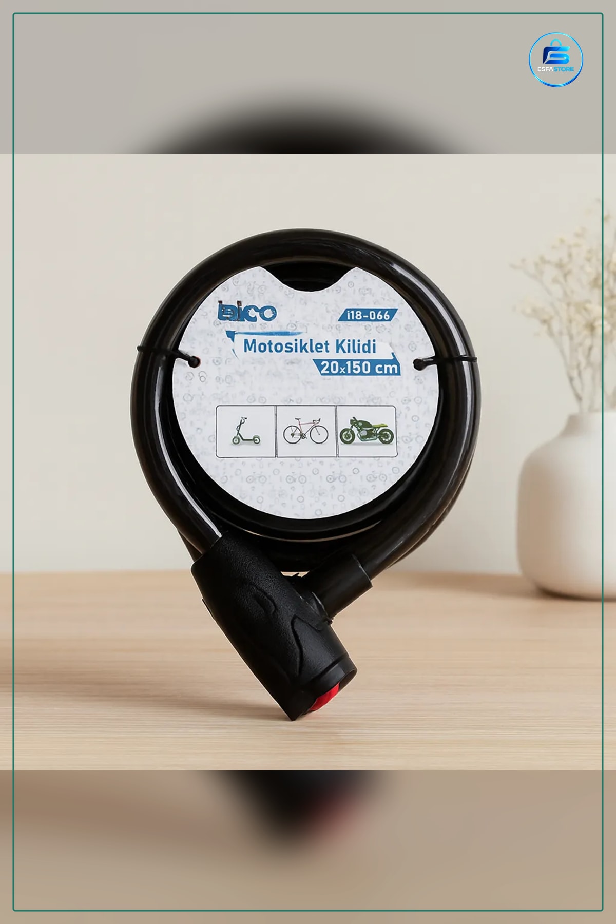 Bisiklet Kilidi Anahtarlı Çelik Tel Motor Scooter Kilit 20mm x 150cm PVC Kaplı Dolanabilir Güvenlik