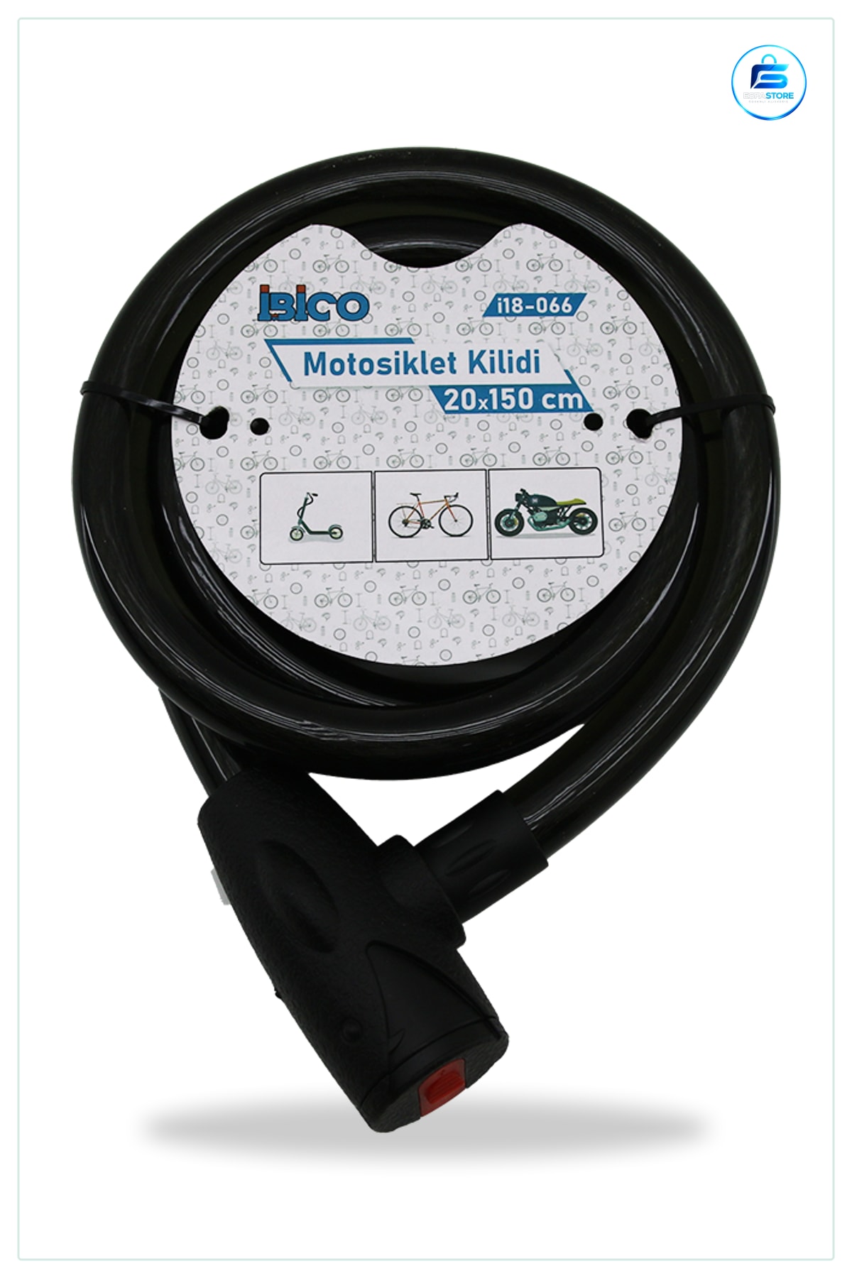 Bisiklet Kilidi Anahtarlı Çelik Tel Motor Scooter Kilit 20mm x 150cm PVC Kaplı Dolanabilir Güvenlik