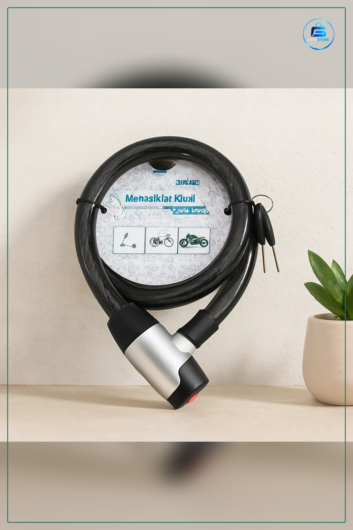 Motosiklet Kilidi Çelik Tel 24 mm x 100 cm Anahtarlı PVC Kaplı Bisiklet Scooter Park Güvenlik