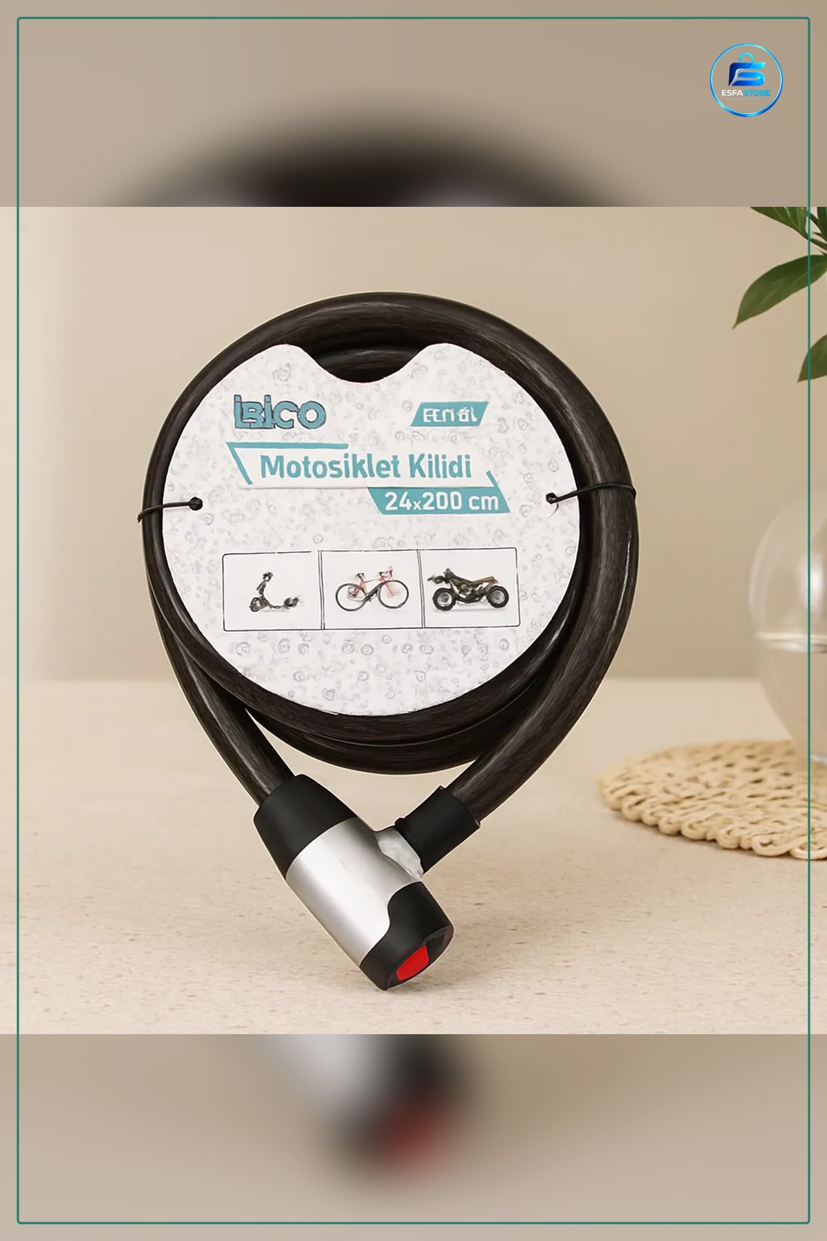 Anahtarlı Çelik Tel Bisiklet Kilidi 24mm x 200cm Motosiklet Scooter Dış Mekan Güvenlik Kablosu