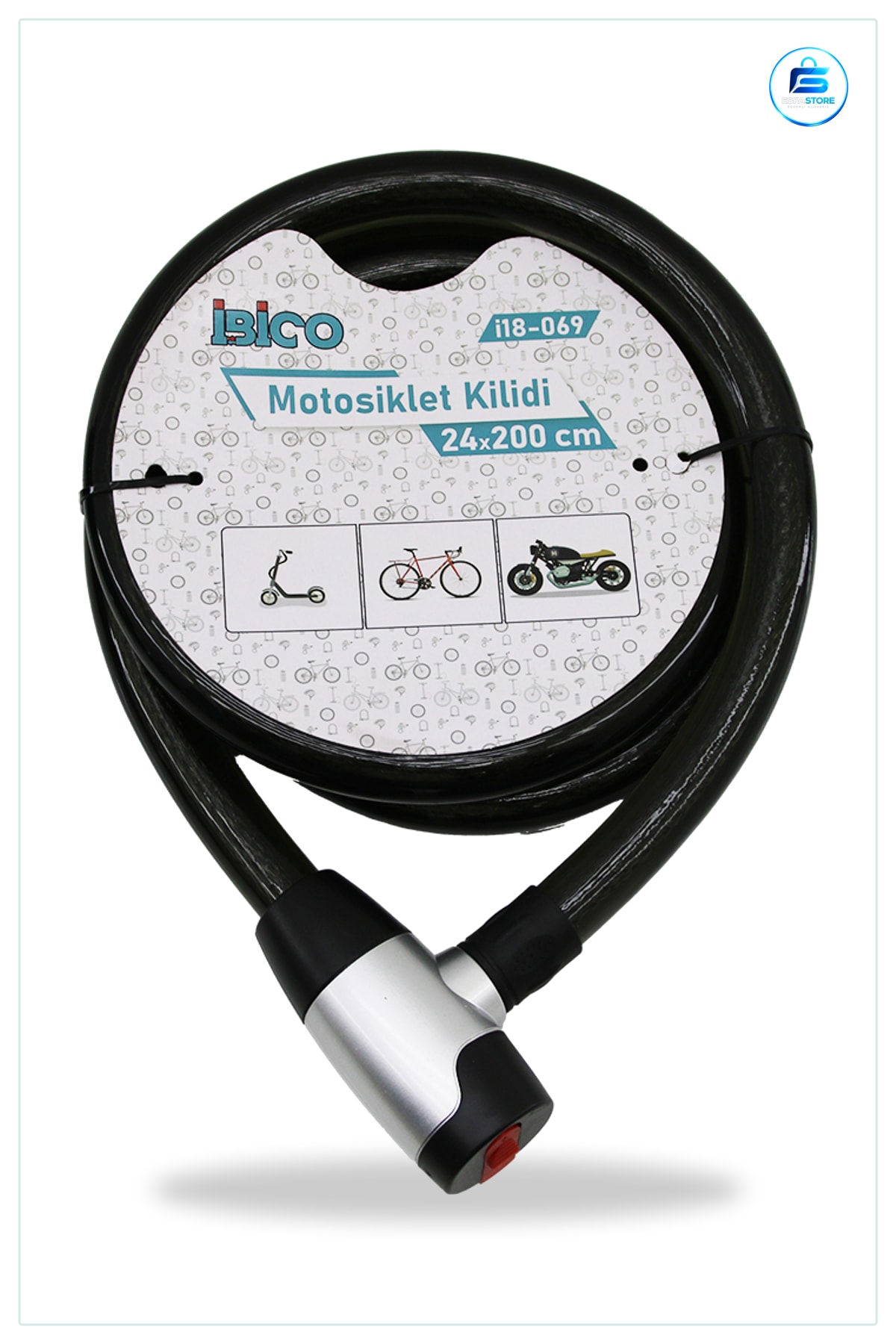 Anahtarlı Çelik Tel Bisiklet Kilidi 24mm x 200cm Motosiklet Scooter Dış Mekan Güvenlik Kablosu