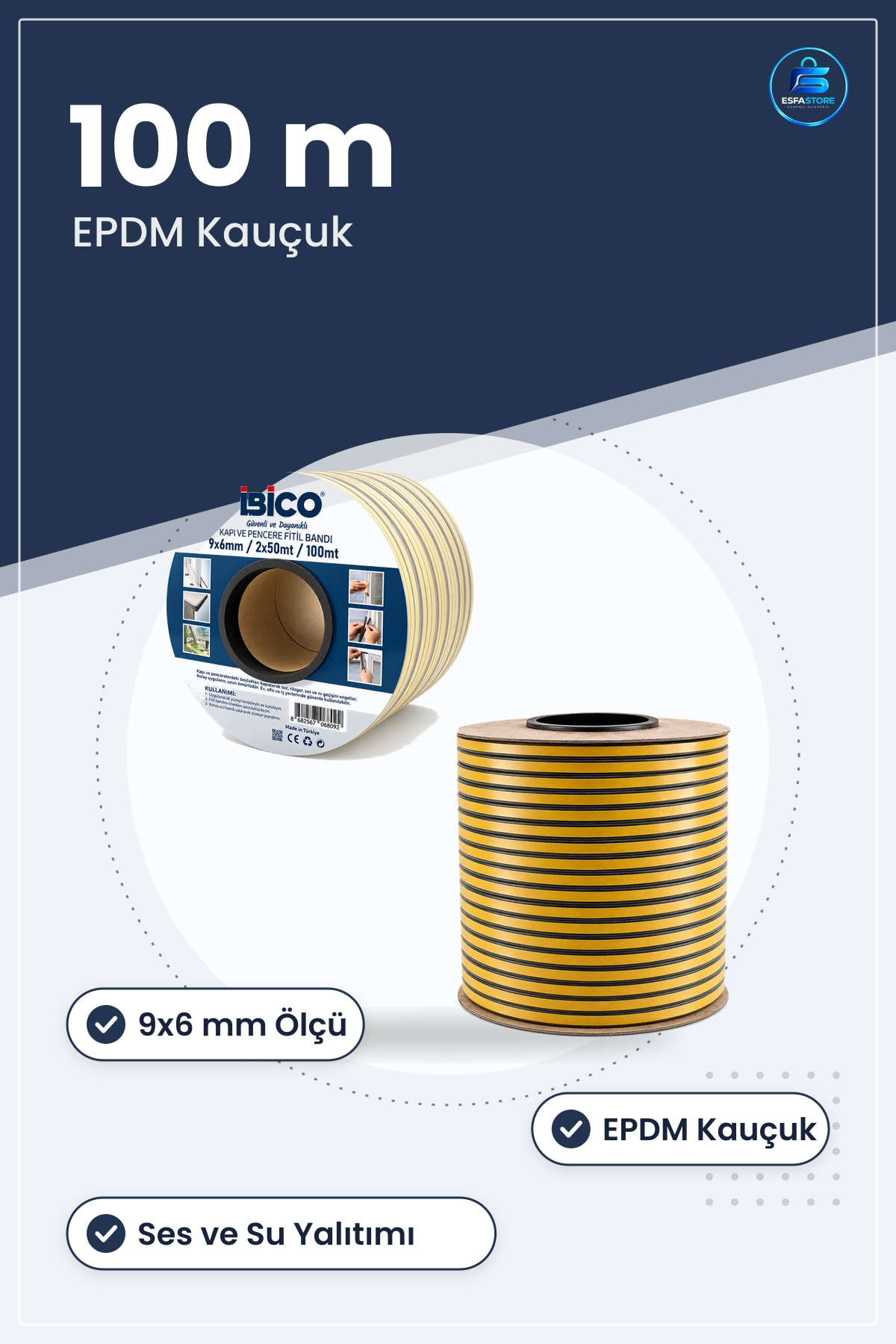 D Profil Kapı Pencere Fitil Bant 9x6 mm 100 m EPDM Kauçuk Sızdırmazlık Ses Su Yalıtım