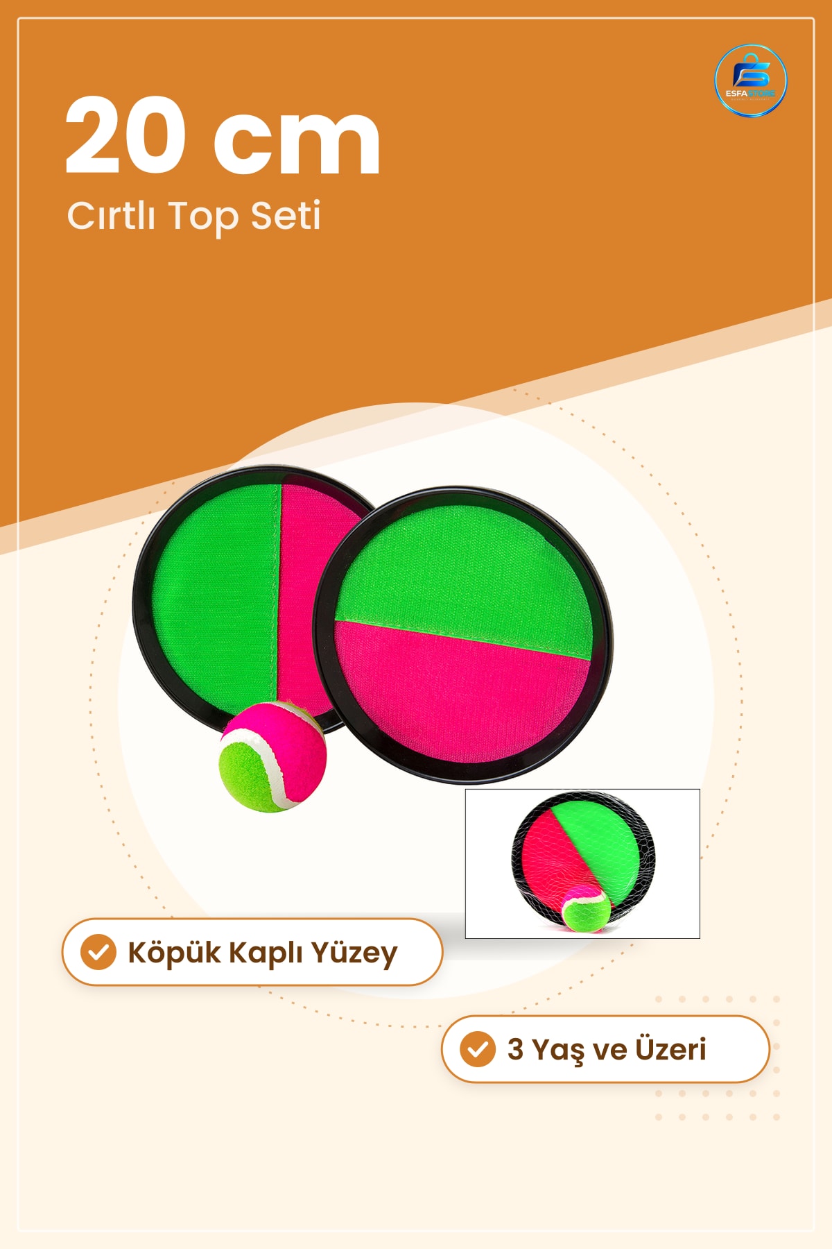 Cırtlı Yapışan Top Seti 20 cm Oyuncak Atma Tutma Oyunu Bahçe Plaj Park Çocuk Refleks Koordinasyon