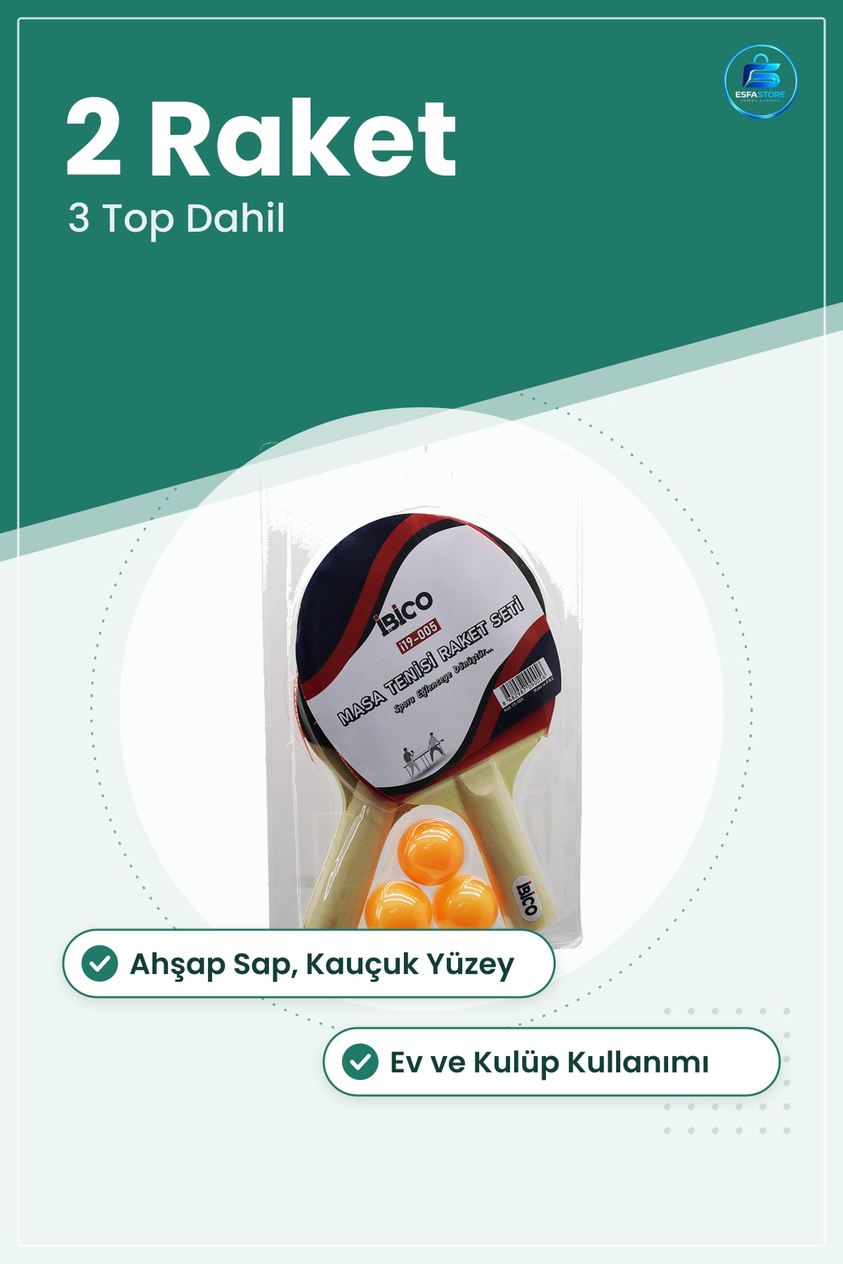 Masa Tenisi Seti 2 Raket 3 Top Ahşap Sap Kauçuk Yüzey Ev Okul Kulüp Antrenman Hobi