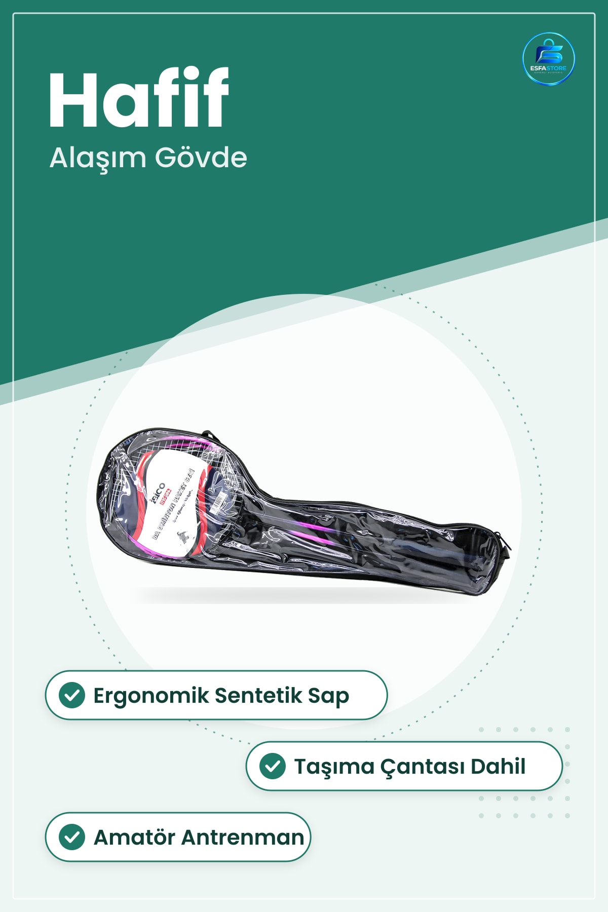 Badminton Seti Çantalı Raket Hafif Alaşım Gövde Sentetik Sap Amatör Antrenman Taşıma Çantası