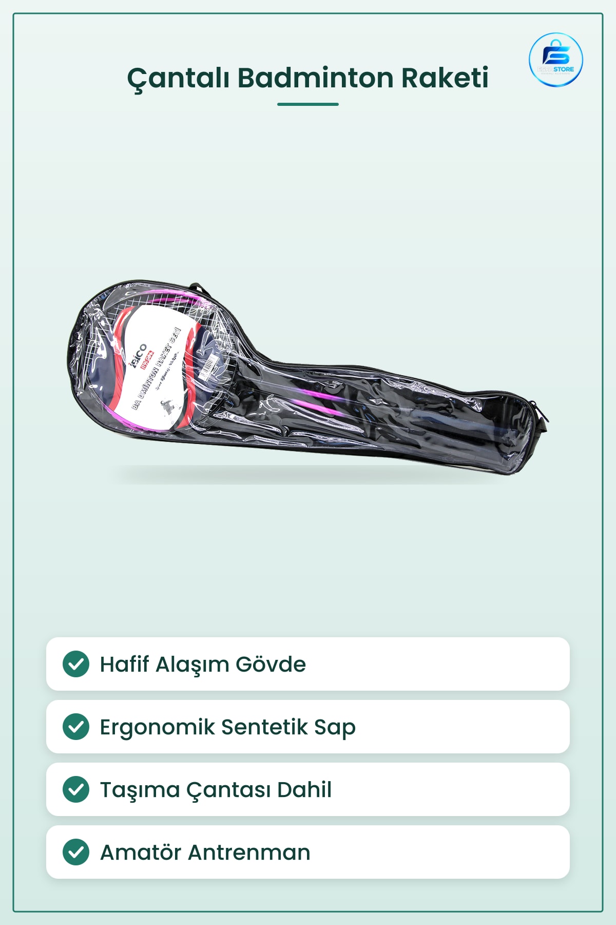 Badminton Seti Çantalı Raket Hafif Alaşım Gövde Sentetik Sap Amatör Antrenman Taşıma Çantası