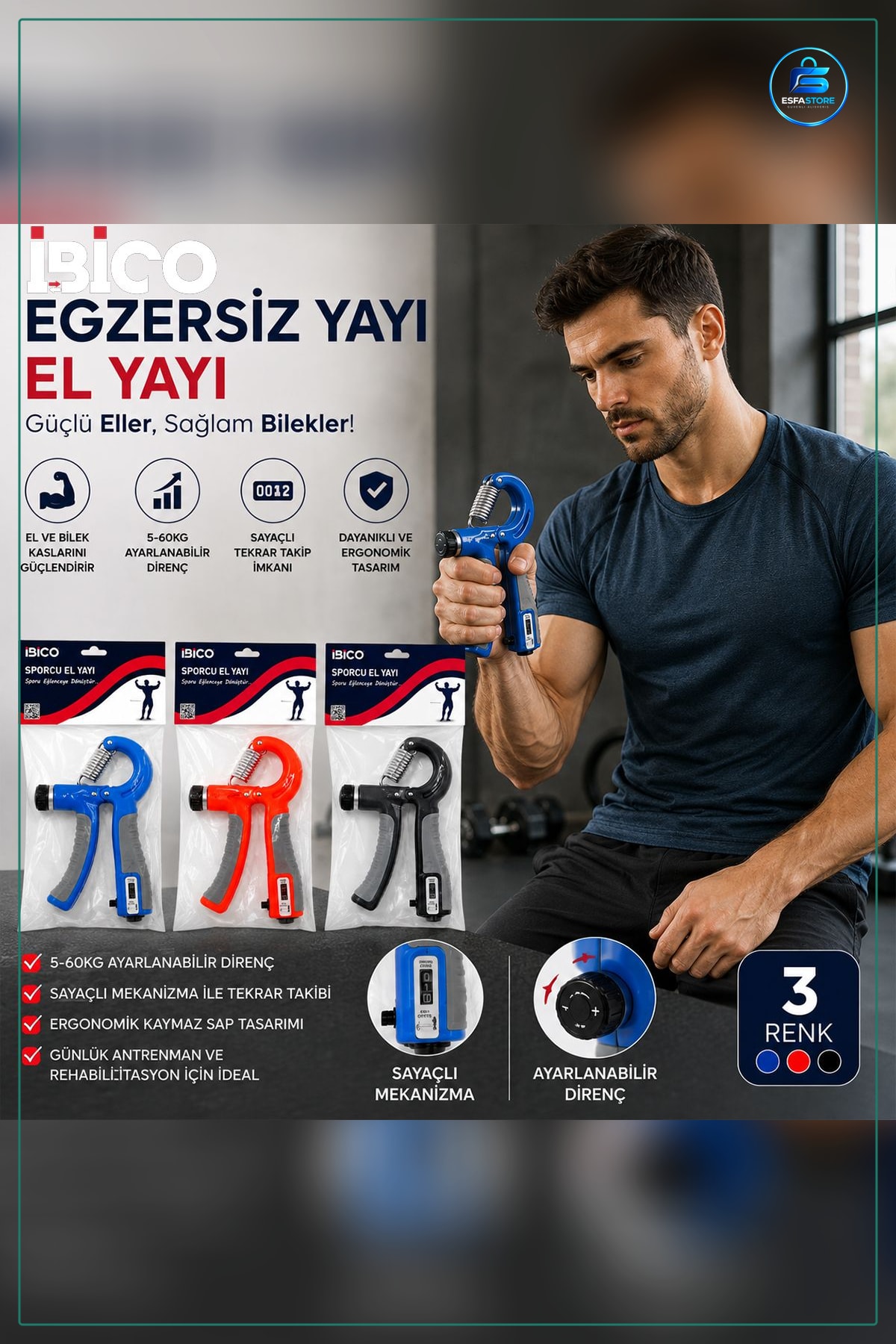 El Yayı Ayarlı Sayıcağlı Egzersiz Silikon Sap Kavrama Gücü Parmak Kas Kondisyon Rehabilitasyon