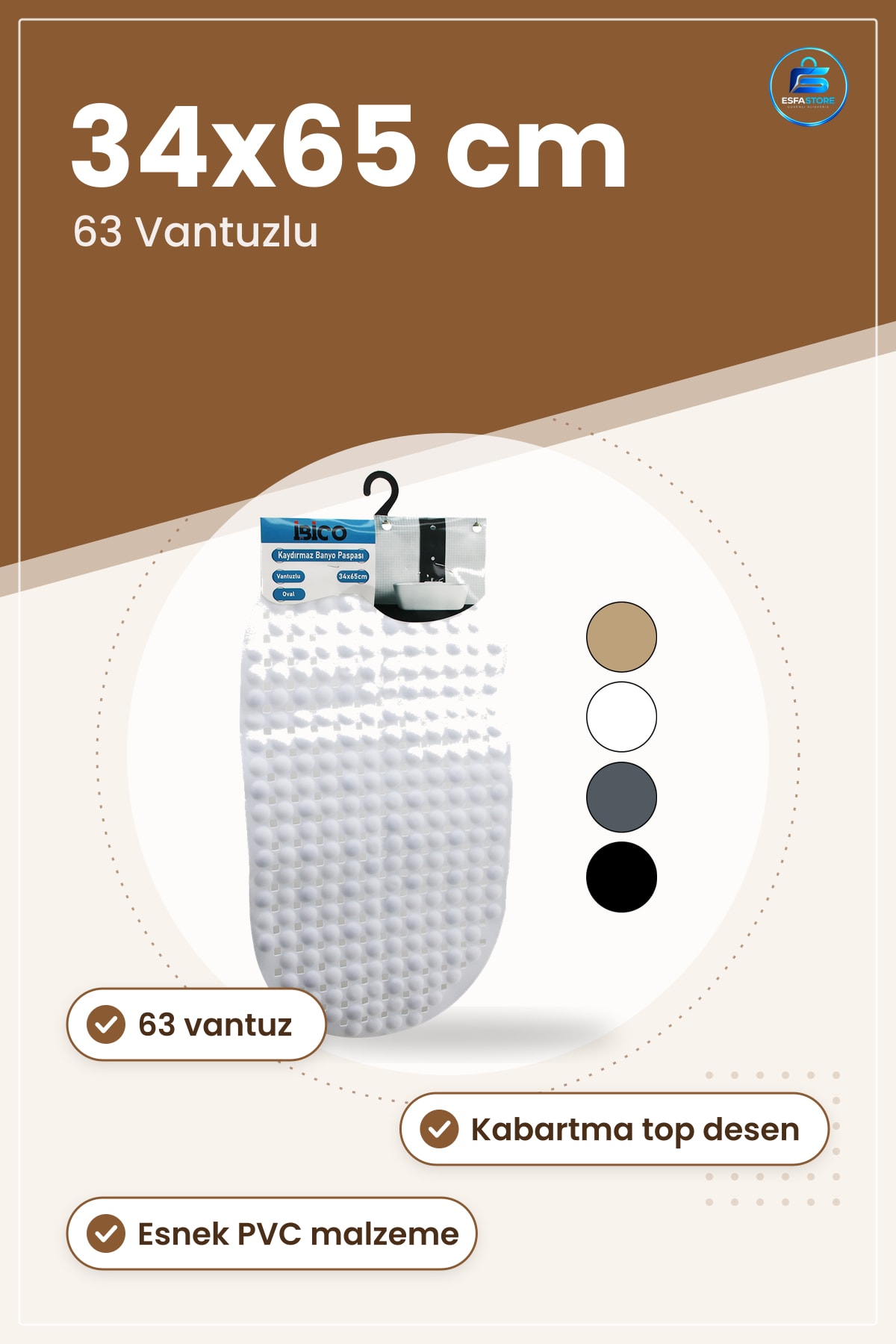 Banyo Paspası Oval Kaydırmaz Vantuzlu Plastik Duş Küvet Zemin Koruyucu 34x65 cm Kullanışlı