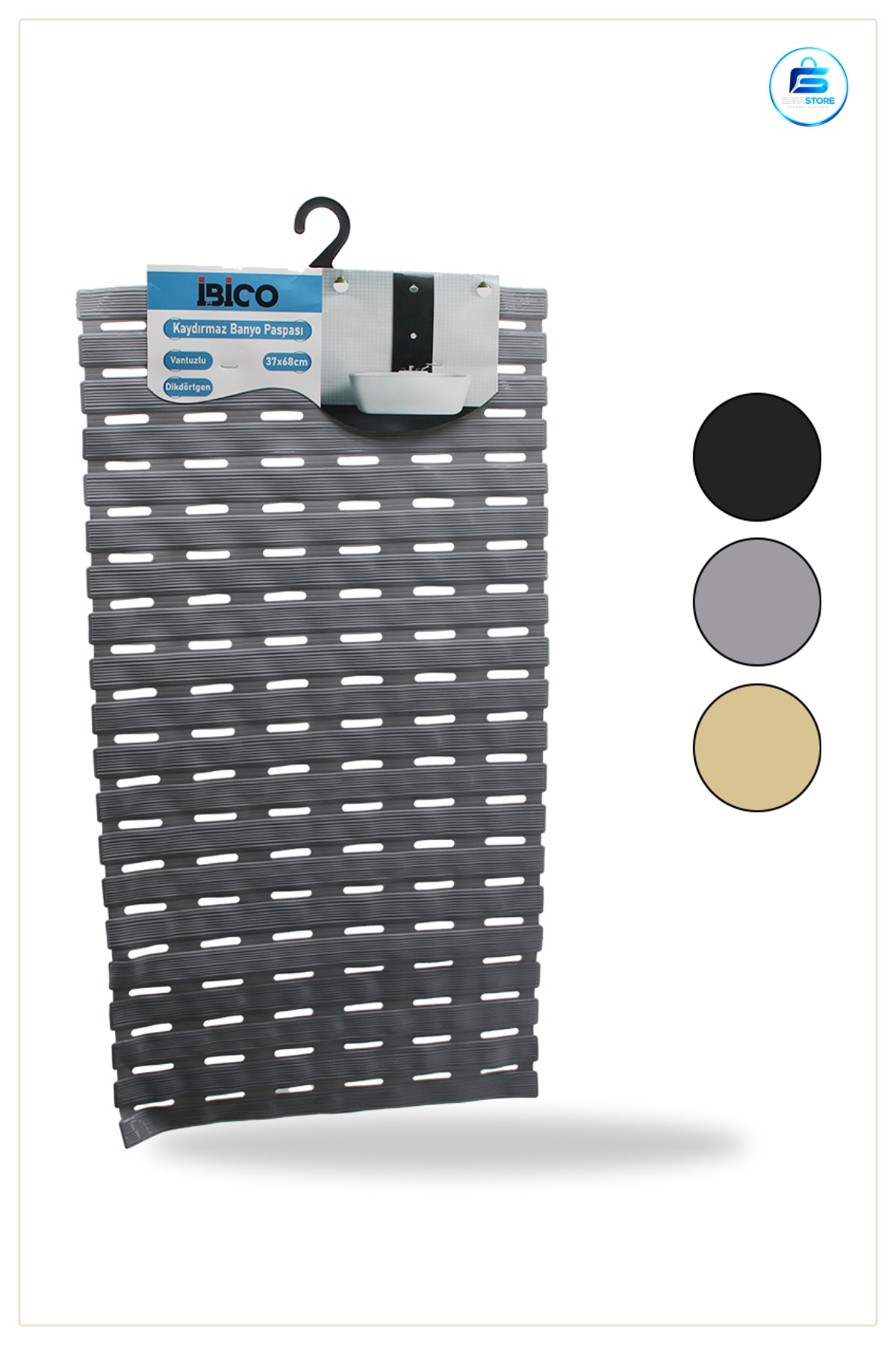 Banyo Paspası Kaydırmaz Vantuzlu PVC 37x68 cm Dikdörtgen Küvet Duş Zemin Aydınlık Hazır