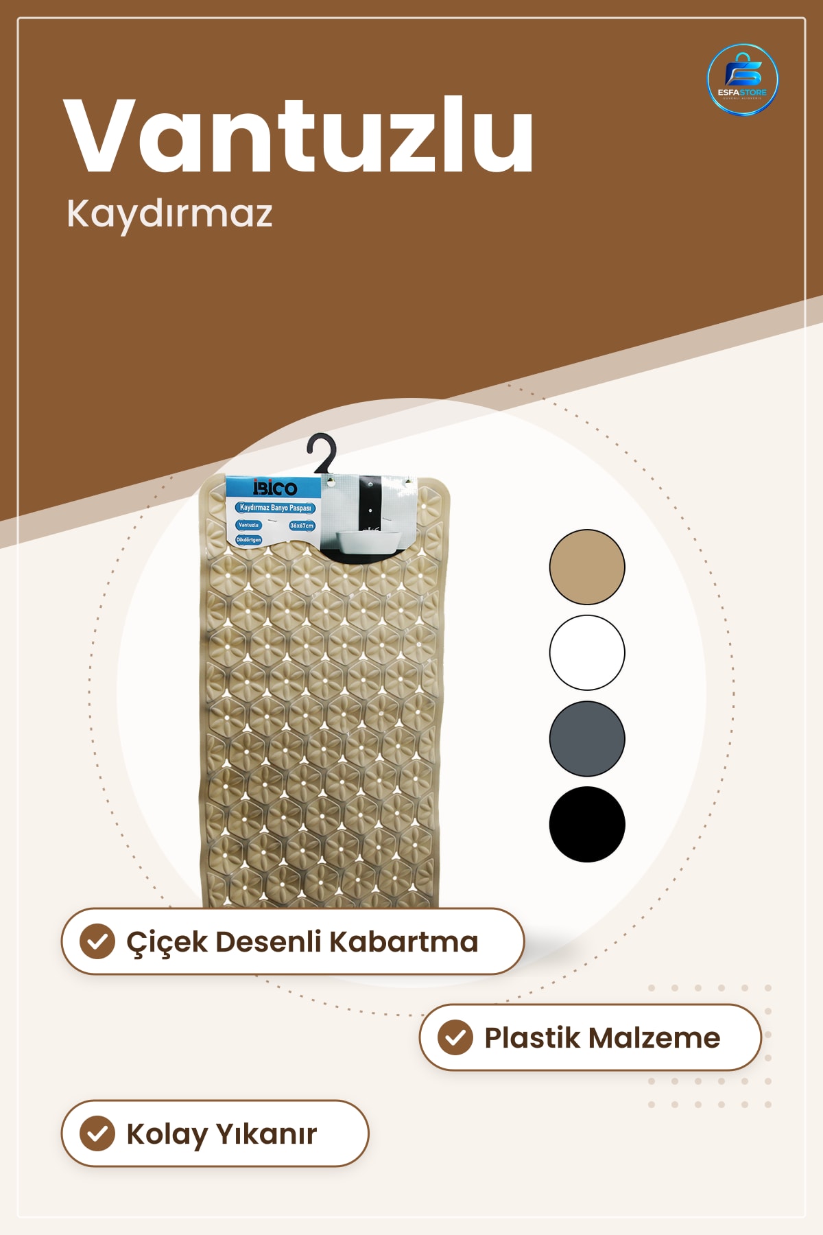 Kaydırmaz Banyo Paspası Vantuzlu Çiçek Desenli Kabartmalı Küvet Plastik Duvar Zemin Güvenli