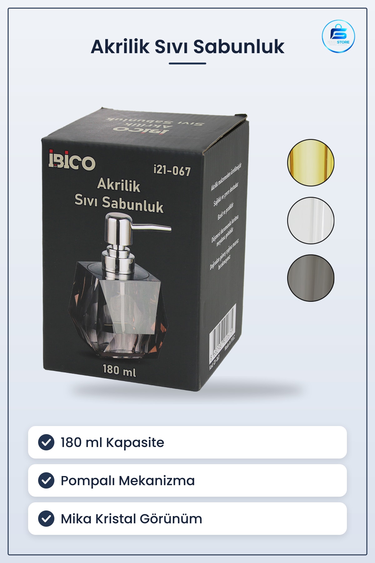 Sıvı Sabunluk 180 ml Akrilik Mika Kristal Pompalı Banyo Aksesuarı Ev Ofis Kullanımı