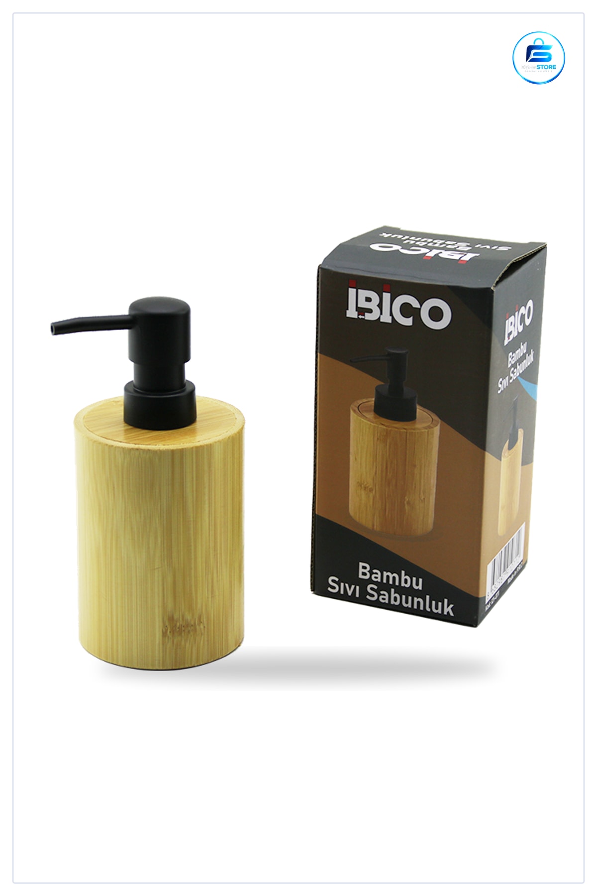 Bambu Sıvı Sabunluk Yuvarlak 7,8 x 10,8 cm Siyah Pompalı Banyo Mutfak Tezgah Üstü Dolumlu