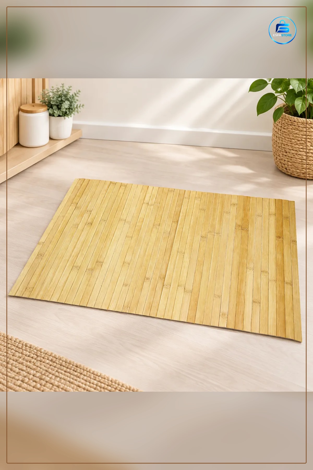 Banyo Paspası Bambu Çubuklu Kaydırmaz Taban Islak Zemin Duvar Kenar Doku 70x45 cm Doğal
