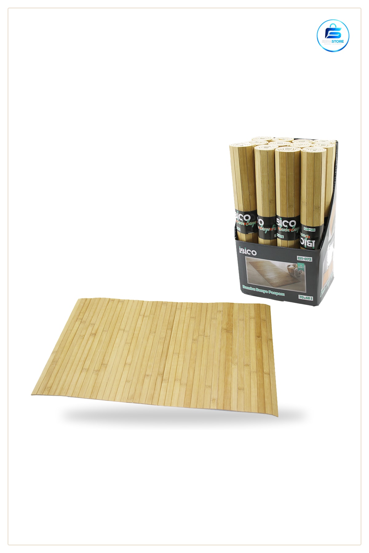 Banyo Paspası Bambu Çubuklu Kaydırmaz Taban Islak Zemin Duvar Kenar Doku 70x45 cm Doğal