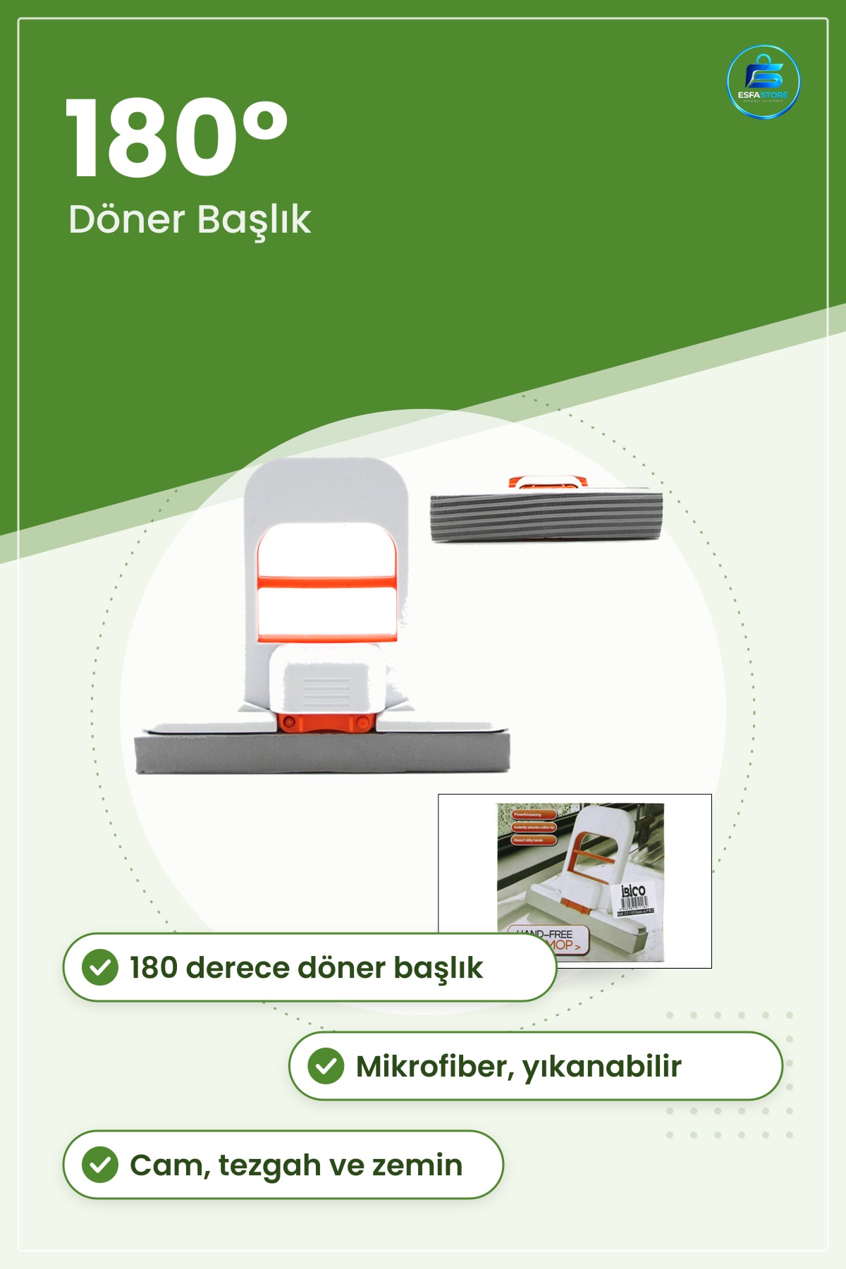 Mini Mop Derece Döner Temizlik Aparatı Pencere Cam Zemin Tezgah Duşakabin Mikrofiber Yıkanabilir