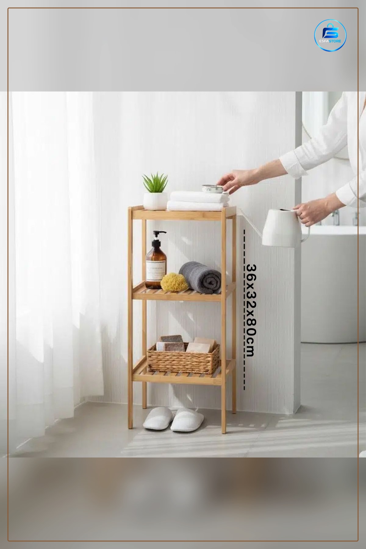 3 Katlı Çok Amaçlı Ahşap Bambu Raf Organizer 36x32x80 cm Dolap İçi Düzenleyici Banyo Depolama
