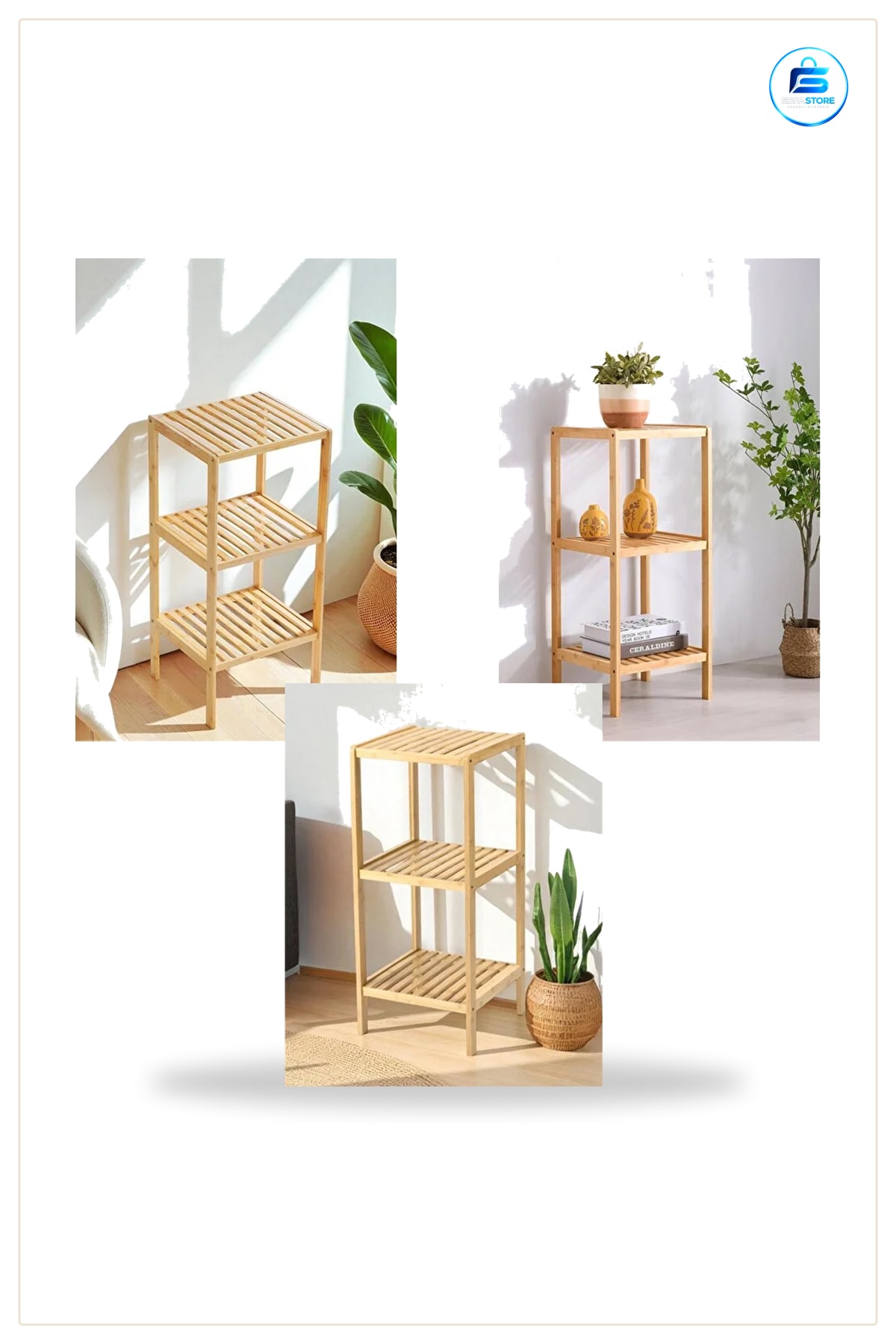 3 Katlı Çok Amaçlı Ahşap Bambu Raf Organizer 36x32x80 cm Dolap İçi Düzenleyici Banyo Depolama