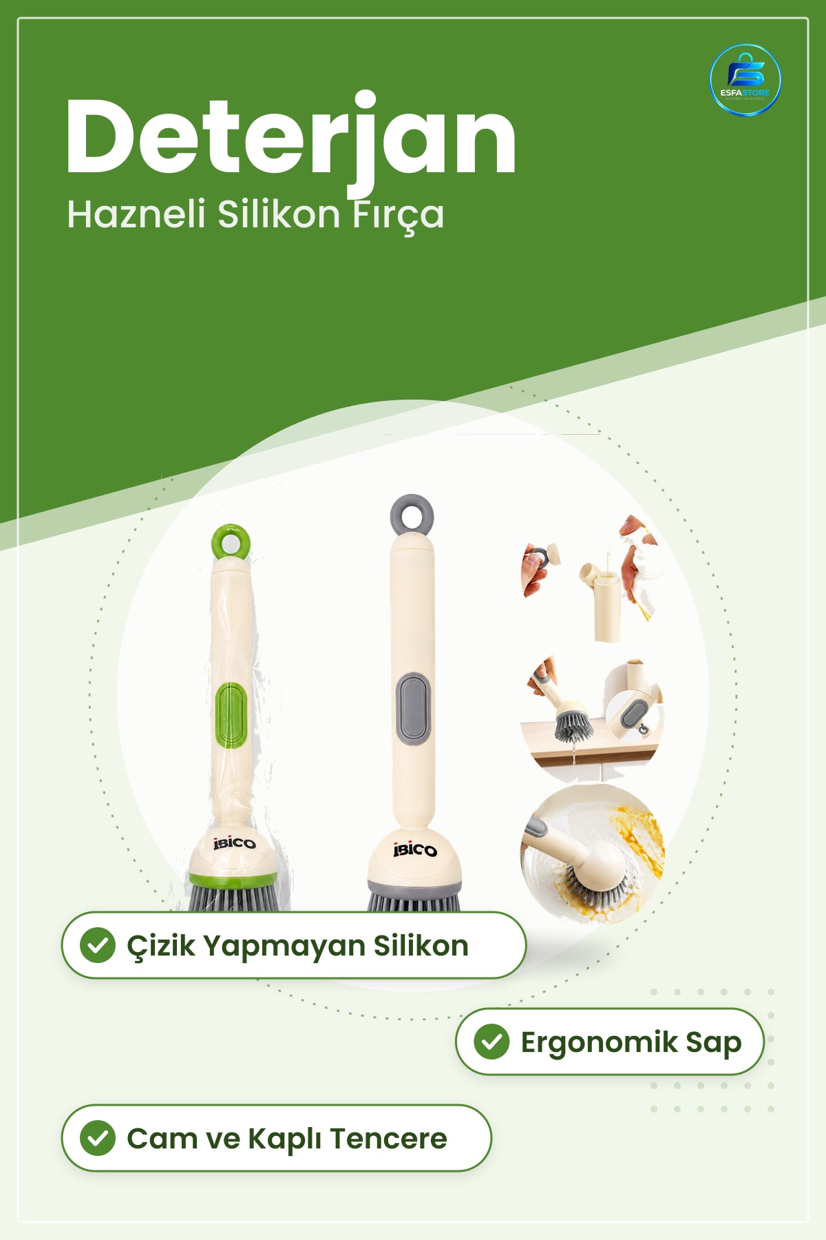 Bullaş Fırçası Silikon Deterjan Hazneli Yumuşak Çok Amaçlı Mutfak Tencere Temizlik Sapı