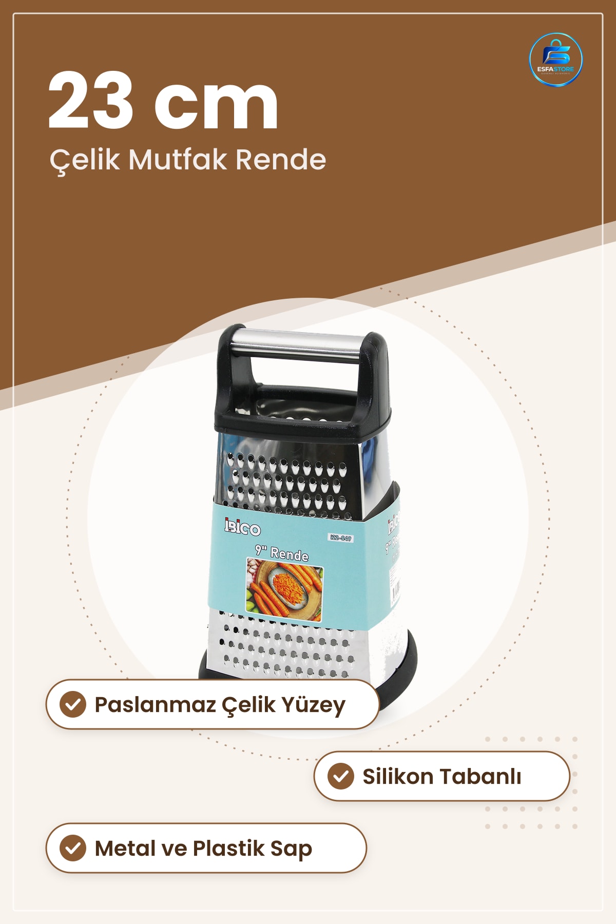 Çelik Mutfak Rende 23 cm Metal ve Plastik Saplı Silikon Tabanlı Peynir Sebze Rendesi Pratik Hazırlık