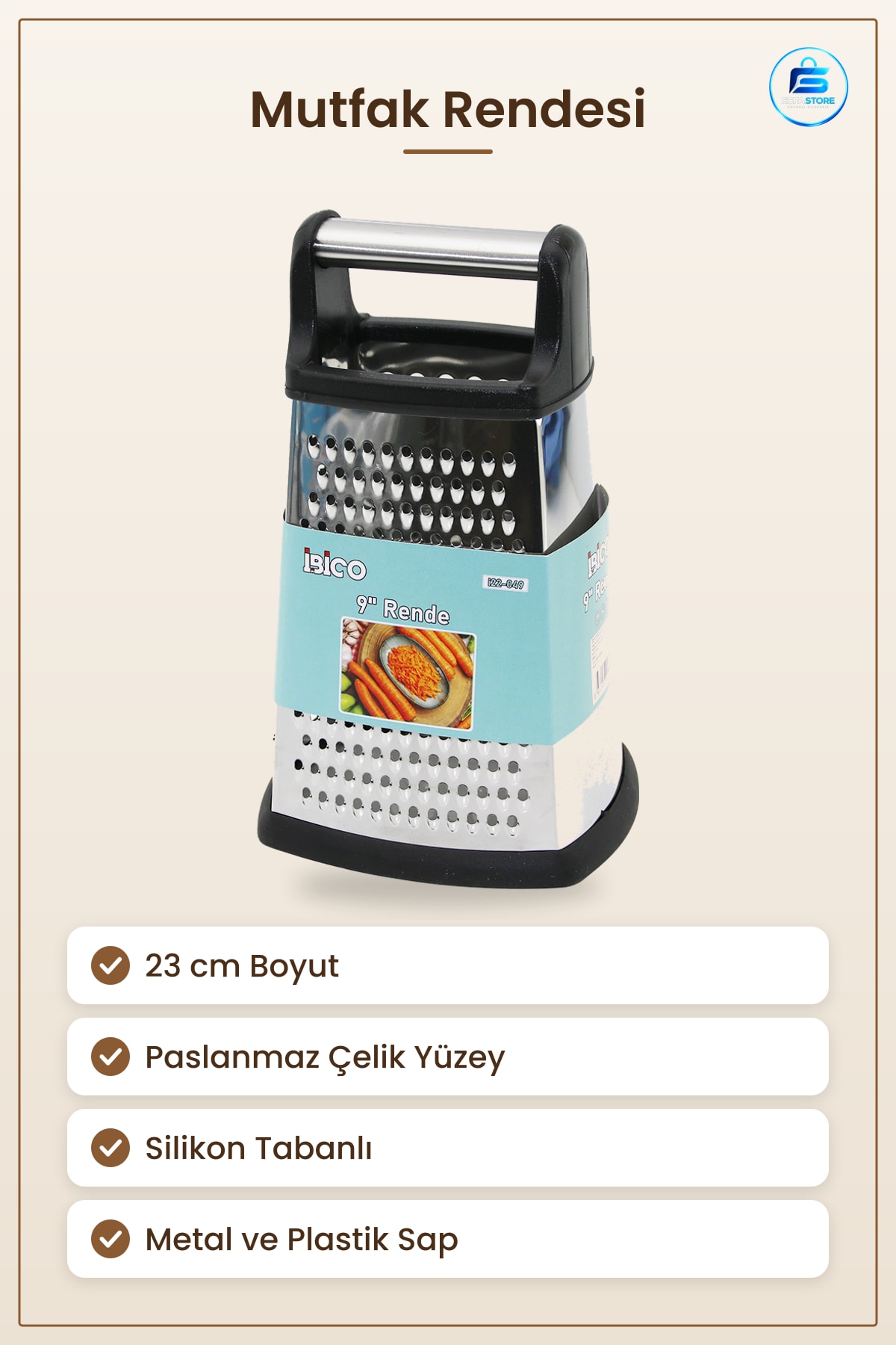 Çelik Mutfak Rende 23 cm Metal ve Plastik Saplı Silikon Tabanlı Peynir Sebze Rendesi Pratik Hazırlık