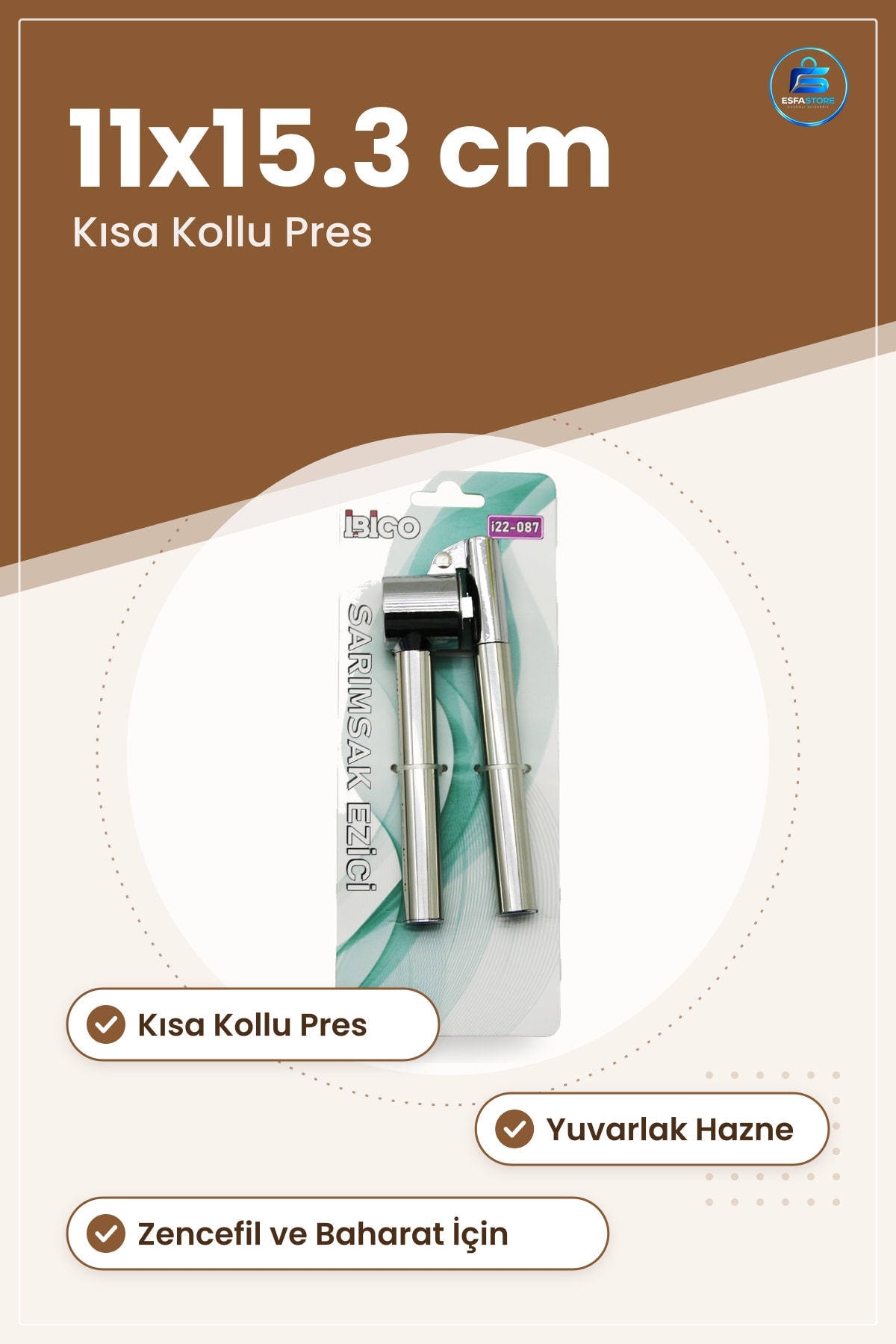 Sarımsak Ezici 11x15.3 cm Çelik Presli Kısa Kollu Mutfak İçin Zencefil Baharat Hazırlama